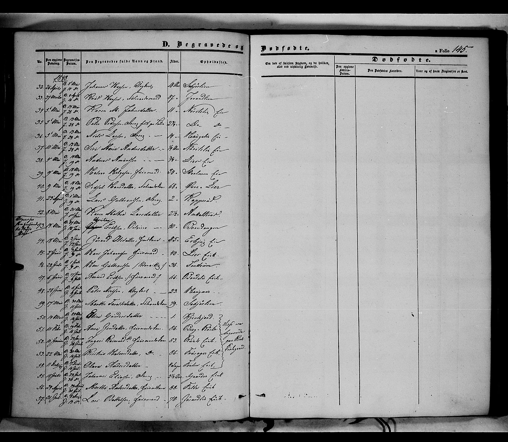 Land prestekontor, SAH/PREST-120/H/Ha/Haa/L0010: Parish register (official) no. 10, 1847-1859, p. 145