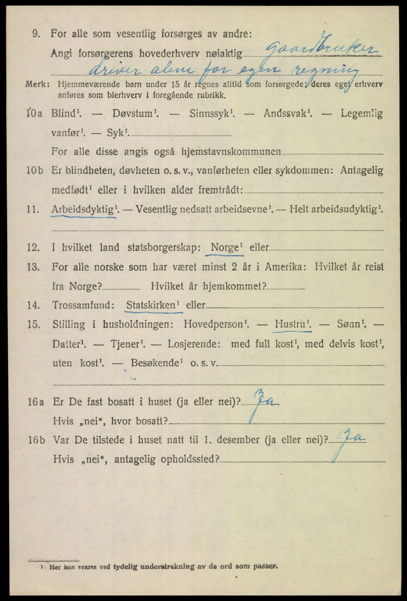 SAK, 1920 census for Gyland, 1920, p. 2207
