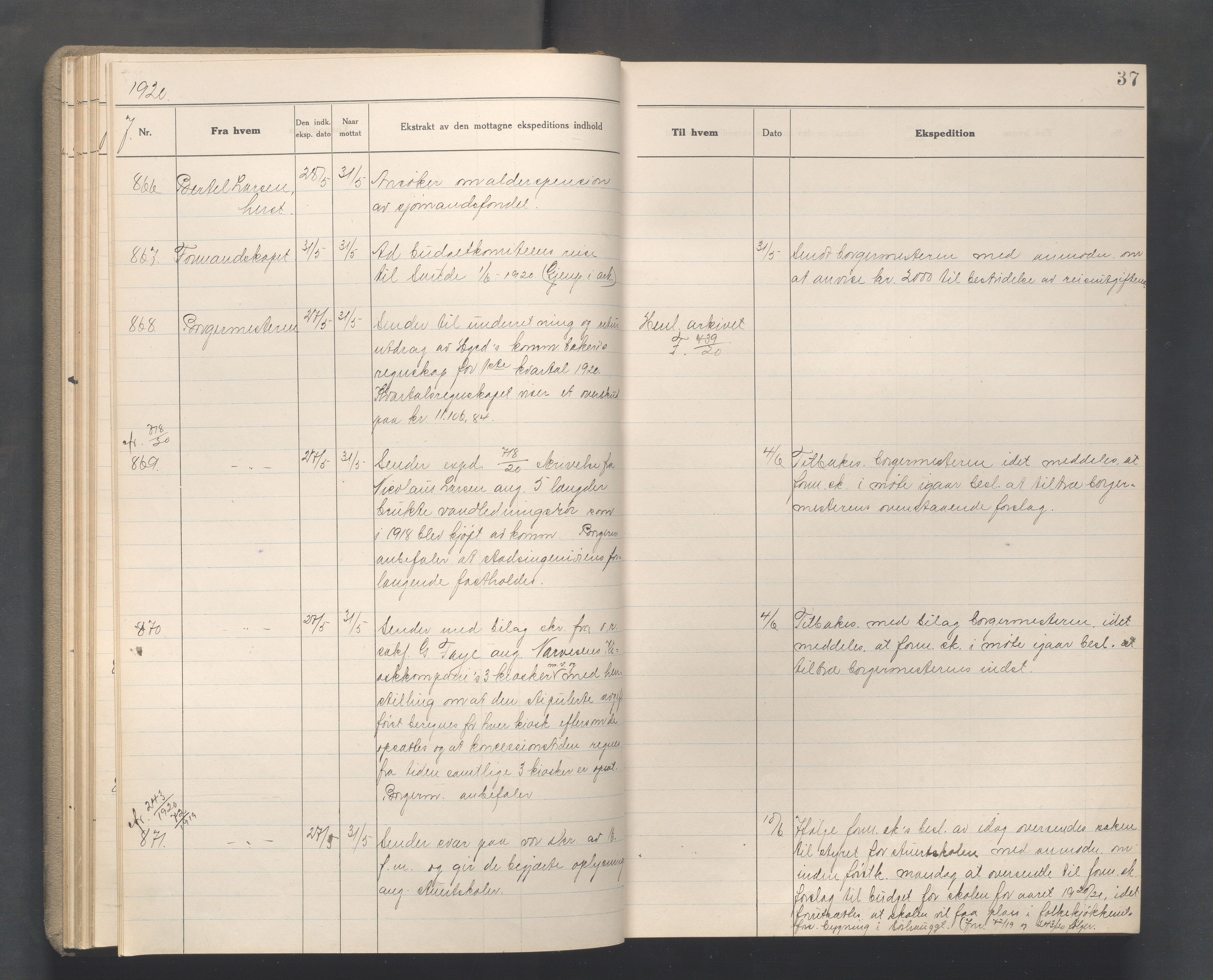 Haugesund kommune - Formannskapet, IKAR/X-0001/C/L0010: Journal, 1920-1921, p. 37