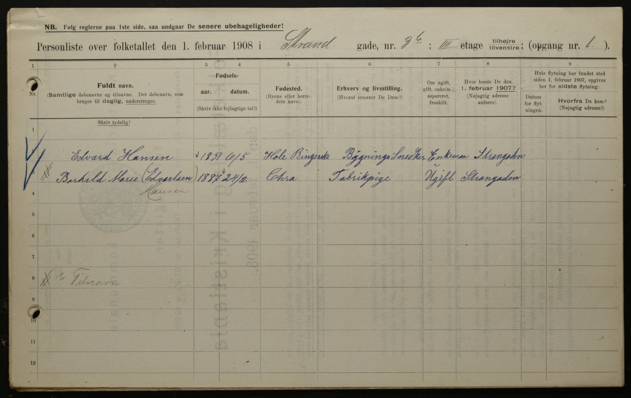 OBA, Municipal Census 1908 for Kristiania, 1908, p. 93255