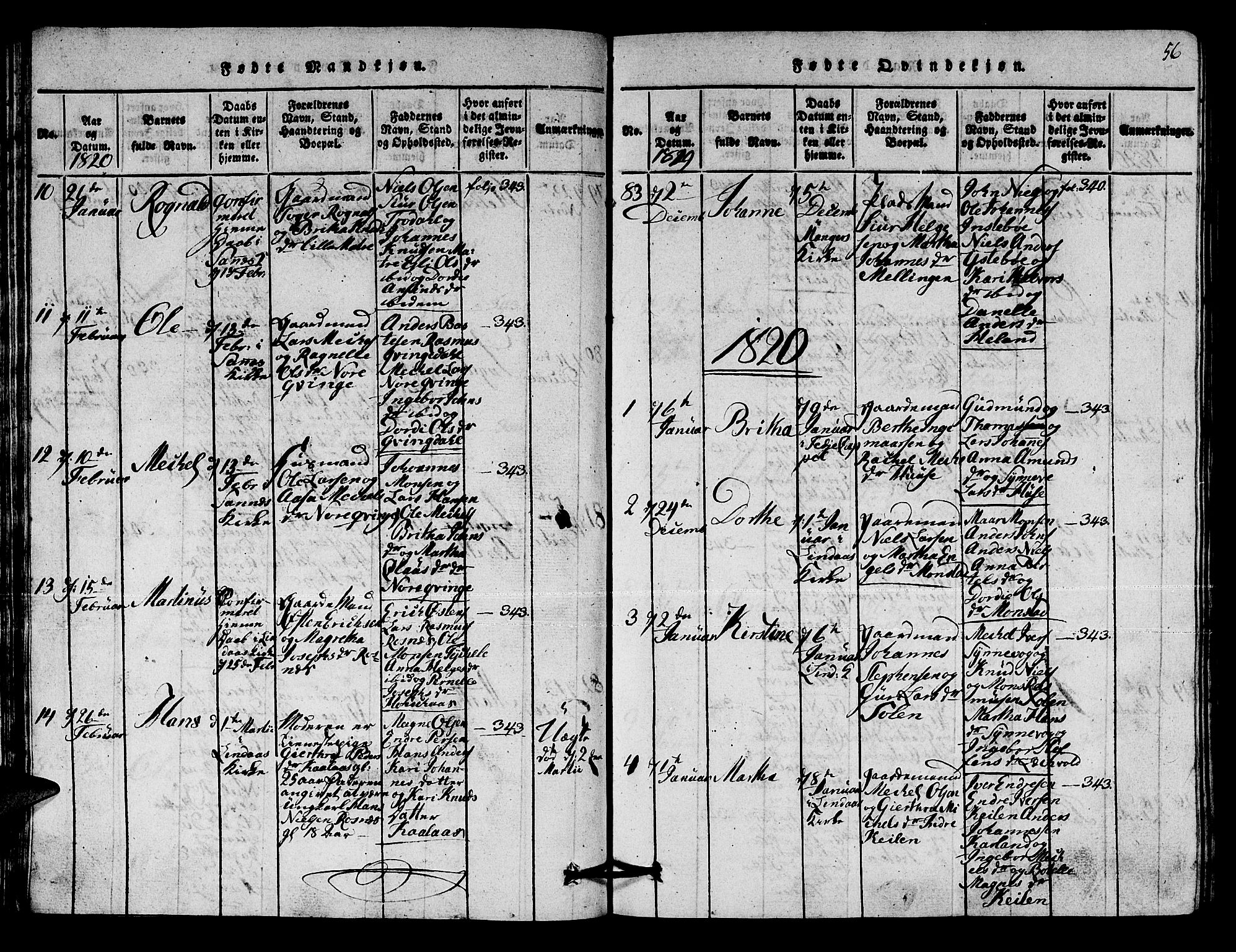 Lindås Sokneprestembete, AV/SAB-A-76701/H/Hab/Haba/L0001: Parish register (copy) no. A 1, 1816-1823, p. 56