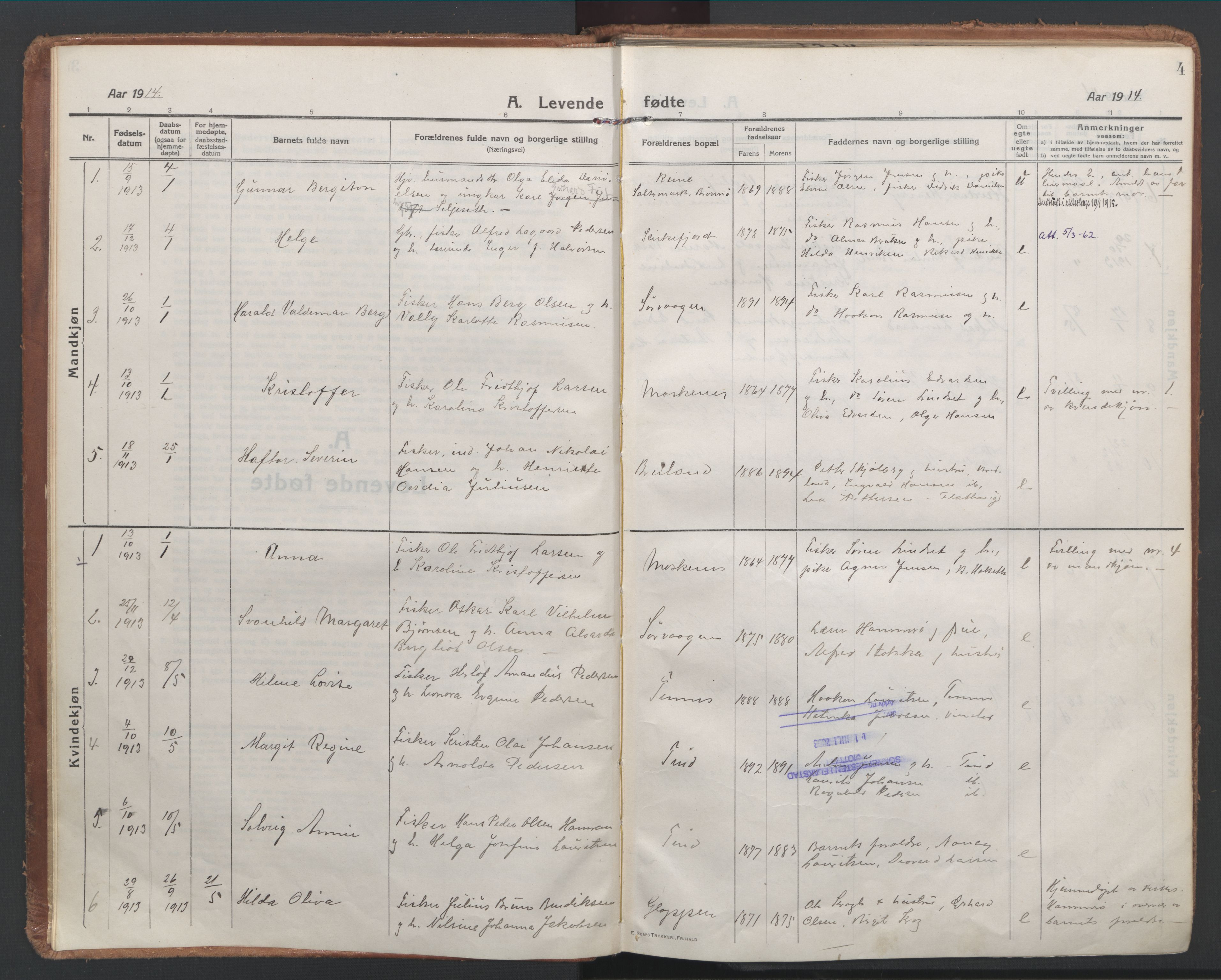 Ministerialprotokoller, klokkerbøker og fødselsregistre - Nordland, SAT/A-1459/886/L1222: Parish register (official) no. 886A04, 1914-1926, p. 4