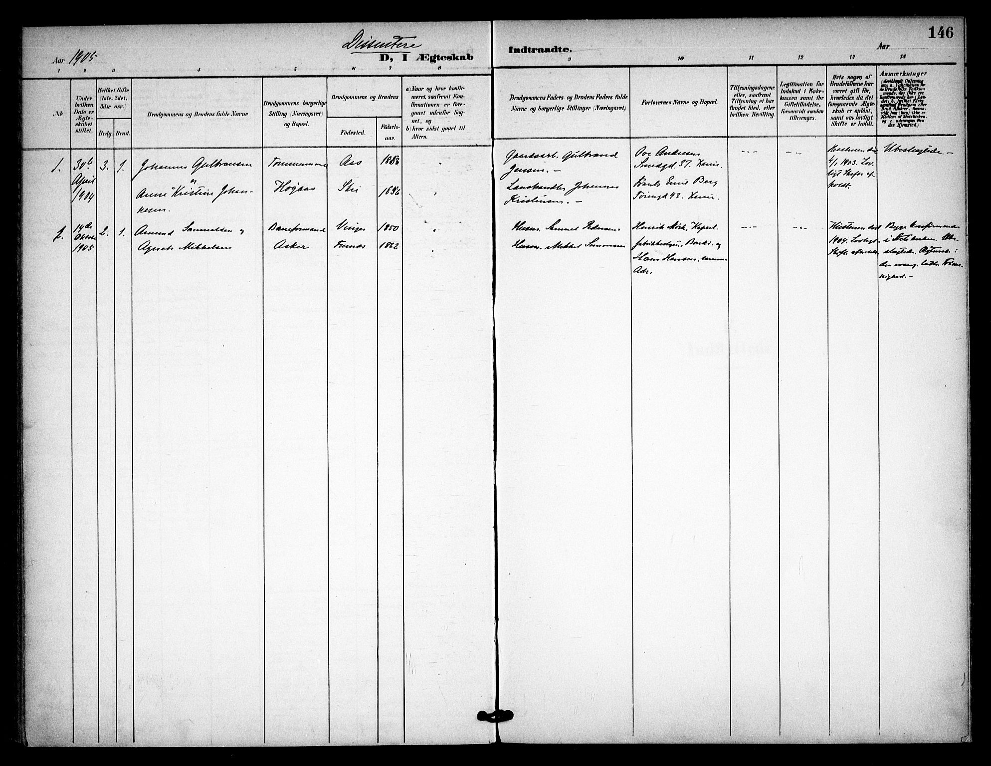 Asker prestekontor Kirkebøker, SAO/A-10256a/F/Fa/L0016: Parish register (official) no. I 16, 1900-1917, p. 146