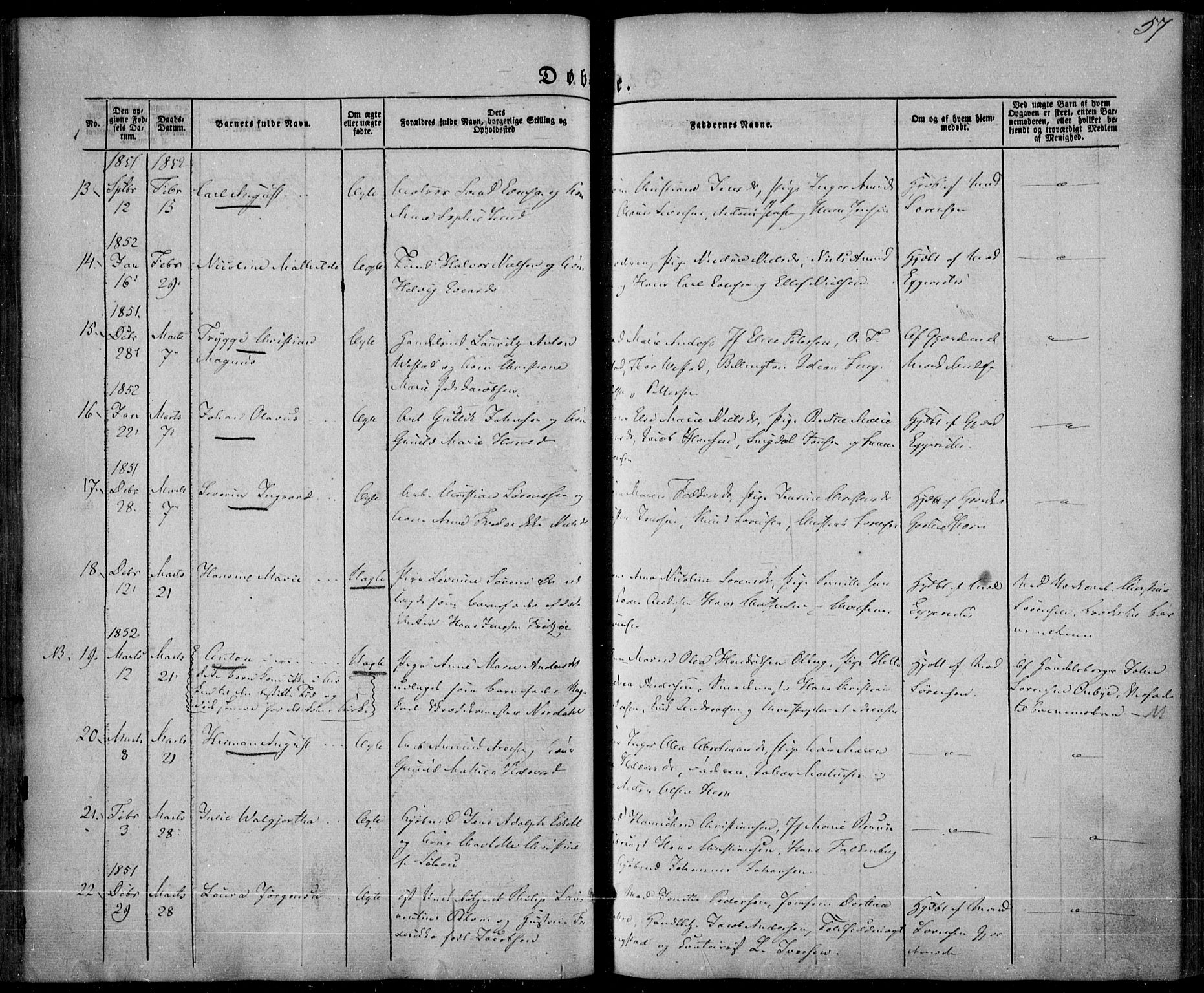 Larvik kirkebøker, SAKO/A-352/F/Fa/L0003: Parish register (official) no. I 3, 1848-1856, p. 57
