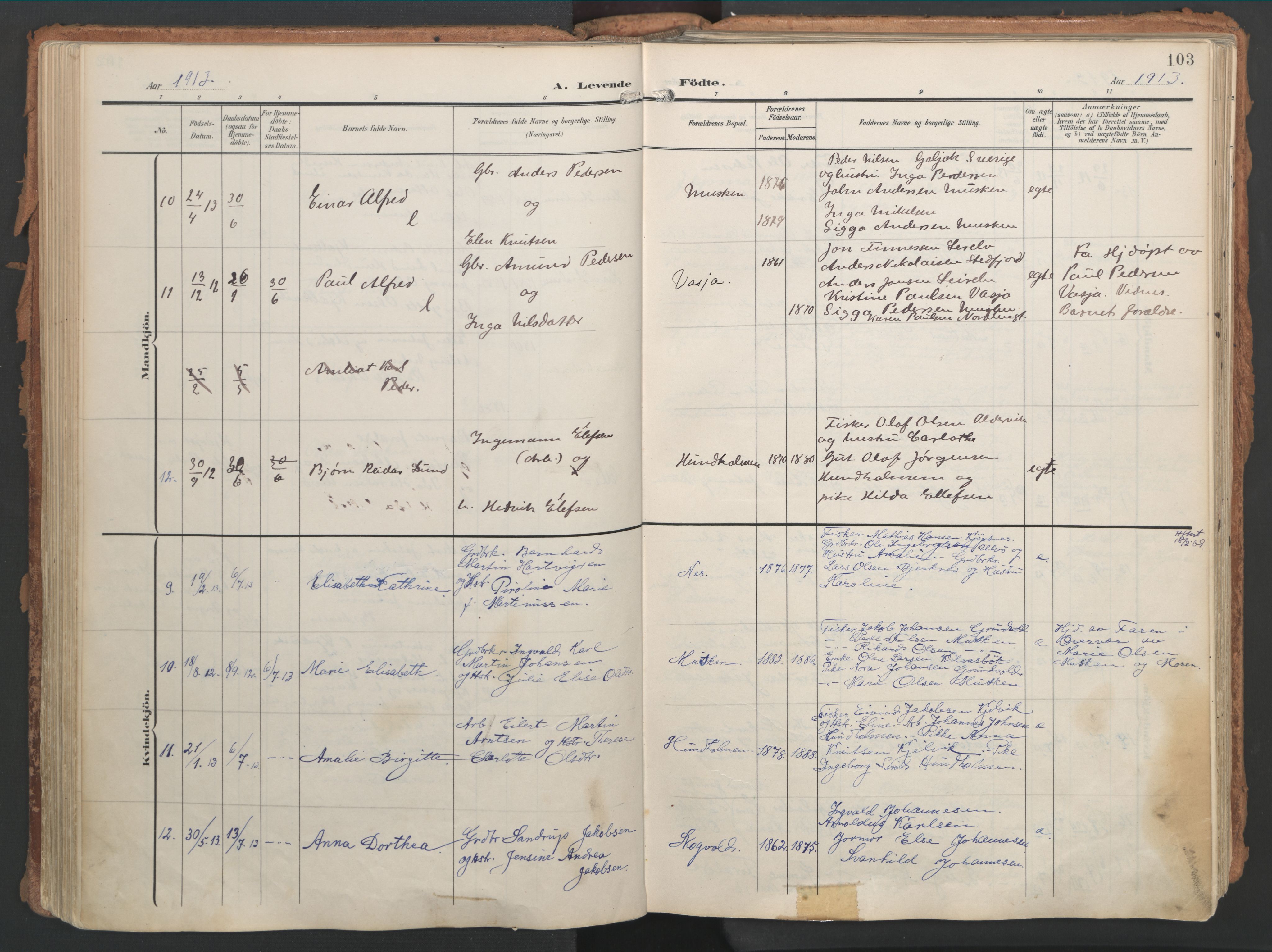 Ministerialprotokoller, klokkerbøker og fødselsregistre - Nordland, SAT/A-1459/861/L0871: Parish register (official) no. 861A06, 1903-1916, p. 103