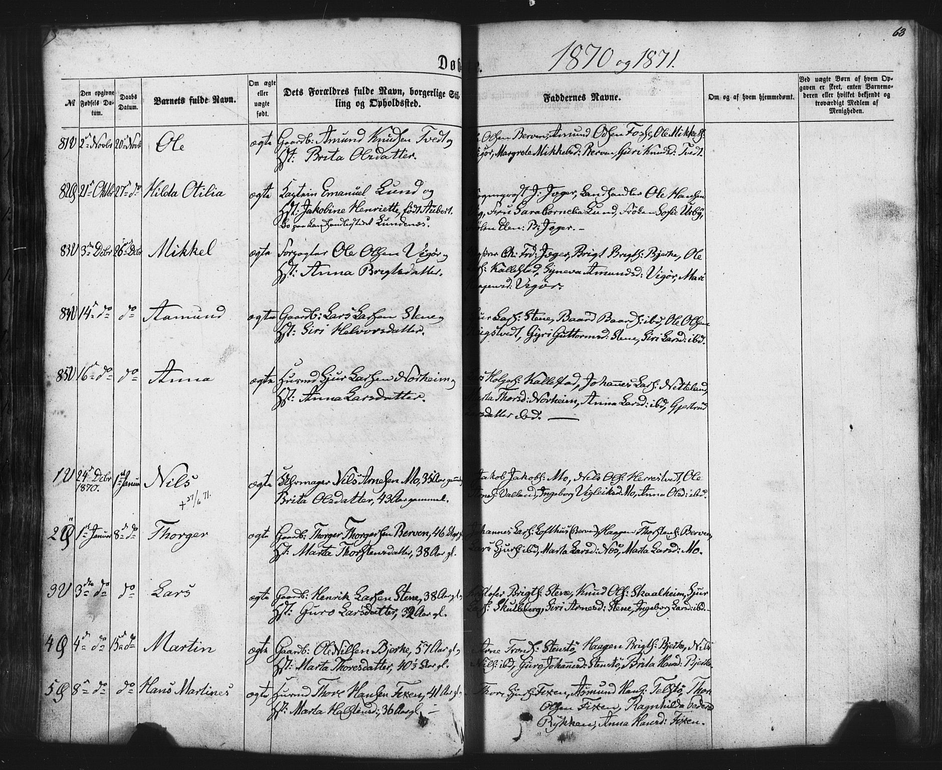 Kvam sokneprestembete, AV/SAB-A-76201/H/Haa: Parish register (official) no. A 9, 1864-1879, p. 63