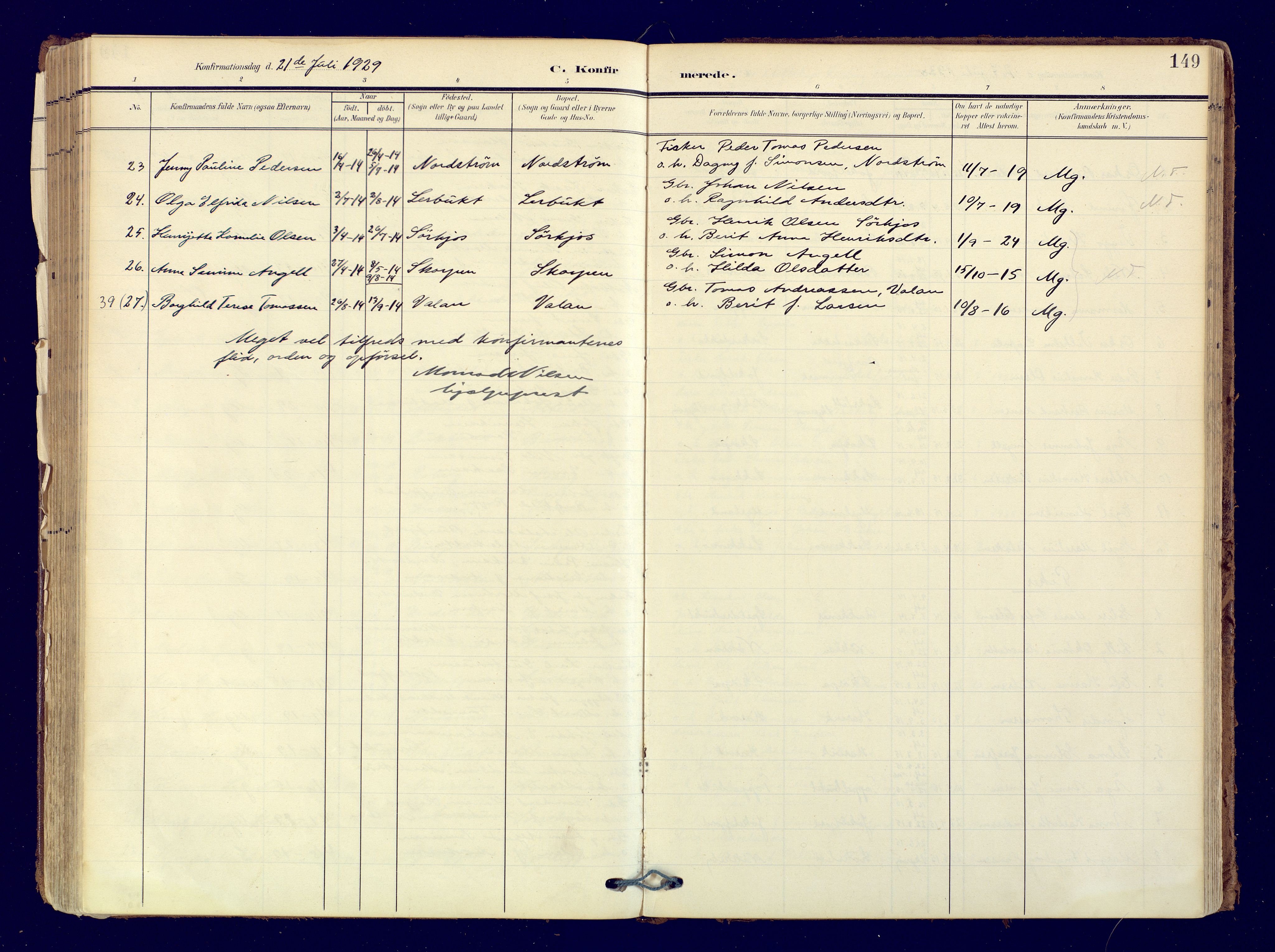 Skjervøy sokneprestkontor, AV/SATØ-S-1300/H/Ha/Haa: Parish register (official) no. 19, 1908-1936, p. 149