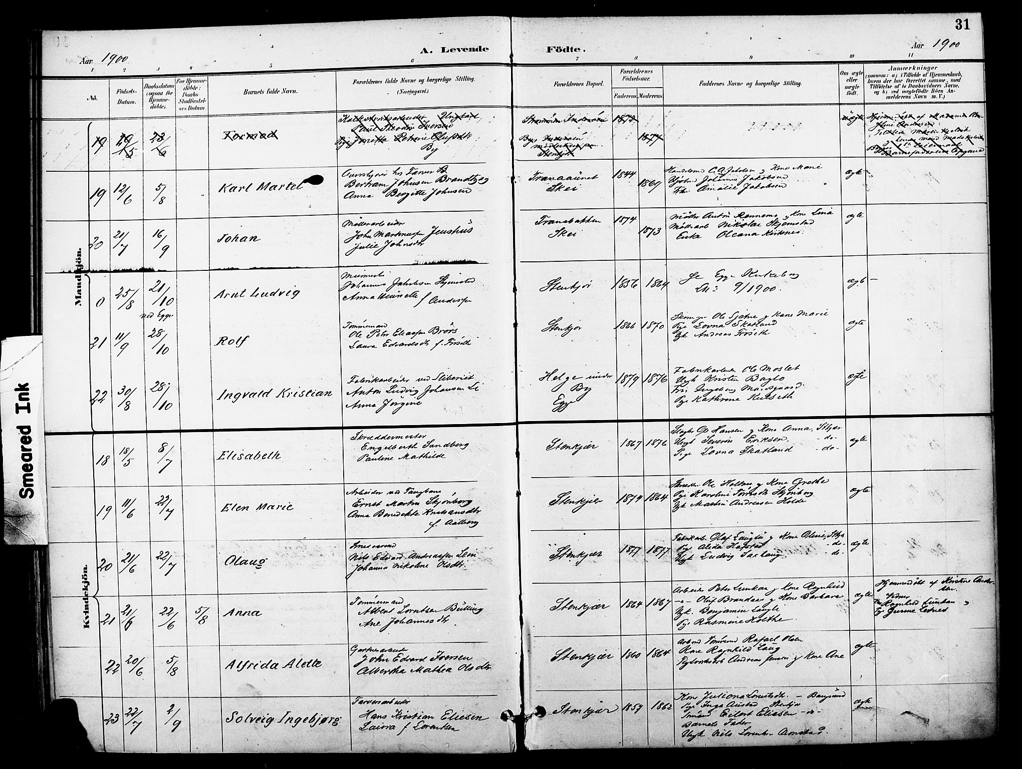 Ministerialprotokoller, klokkerbøker og fødselsregistre - Nord-Trøndelag, AV/SAT-A-1458/739/L0372: Parish register (official) no. 739A04, 1895-1903, p. 31