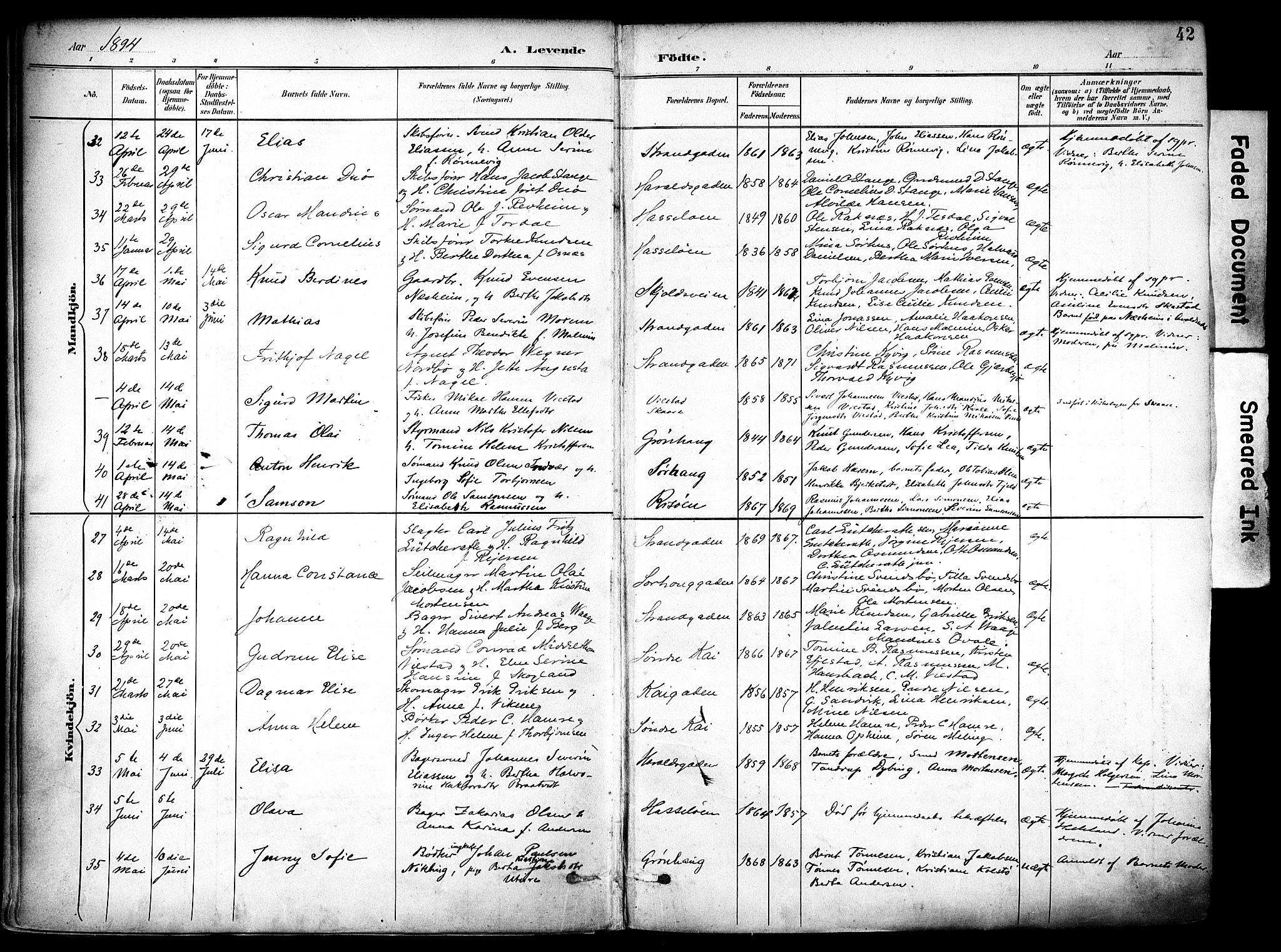 Haugesund sokneprestkontor, AV/SAST-A -101863/H/Ha/Haa/L0006: Parish register (official) no. A 6, 1891-1907, p. 42