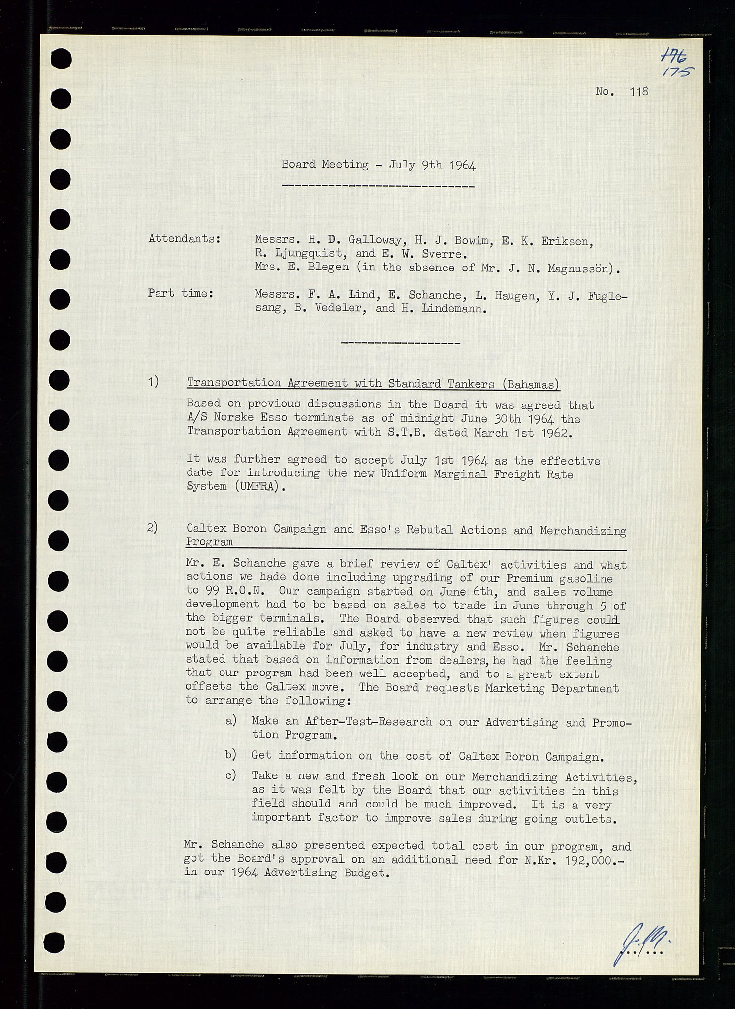 Pa 0982 - Esso Norge A/S, AV/SAST-A-100448/A/Aa/L0001/0004: Den administrerende direksjon Board minutes (styrereferater) / Den administrerende direksjon Board minutes (styrereferater), 1963-1964, p. 86