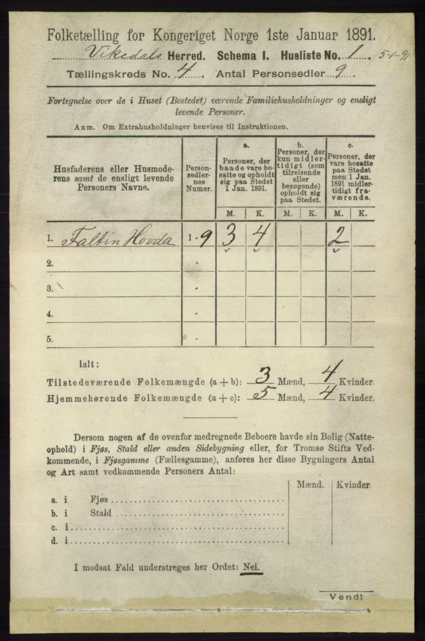 RA, 1891 census for 1157 Vikedal, 1891, p. 897