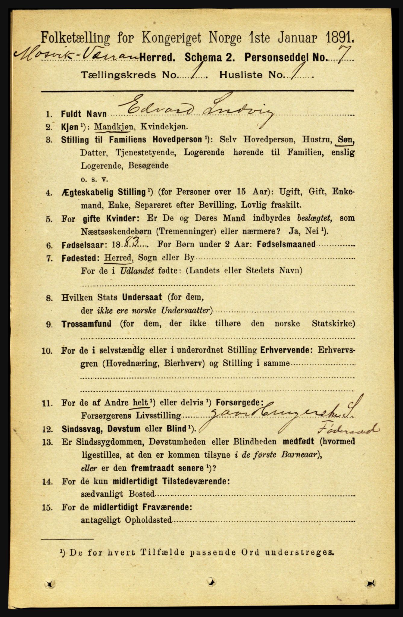 RA, 1891 census for 1723 Mosvik og Verran, 1891, p. 85