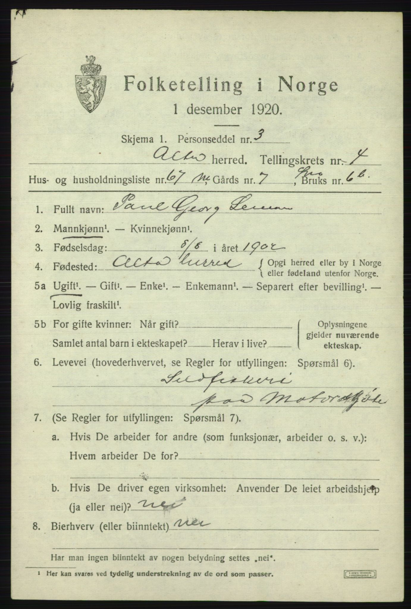 SATØ, 1920 census for Alta, 1920, p. 3273