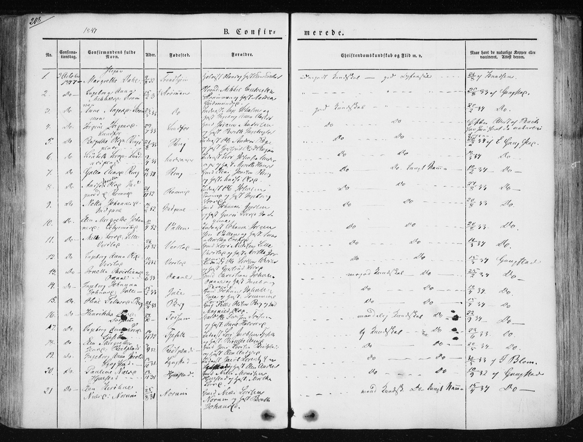 Ministerialprotokoller, klokkerbøker og fødselsregistre - Nord-Trøndelag, SAT/A-1458/730/L0280: Parish register (official) no. 730A07 /1, 1840-1854, p. 208