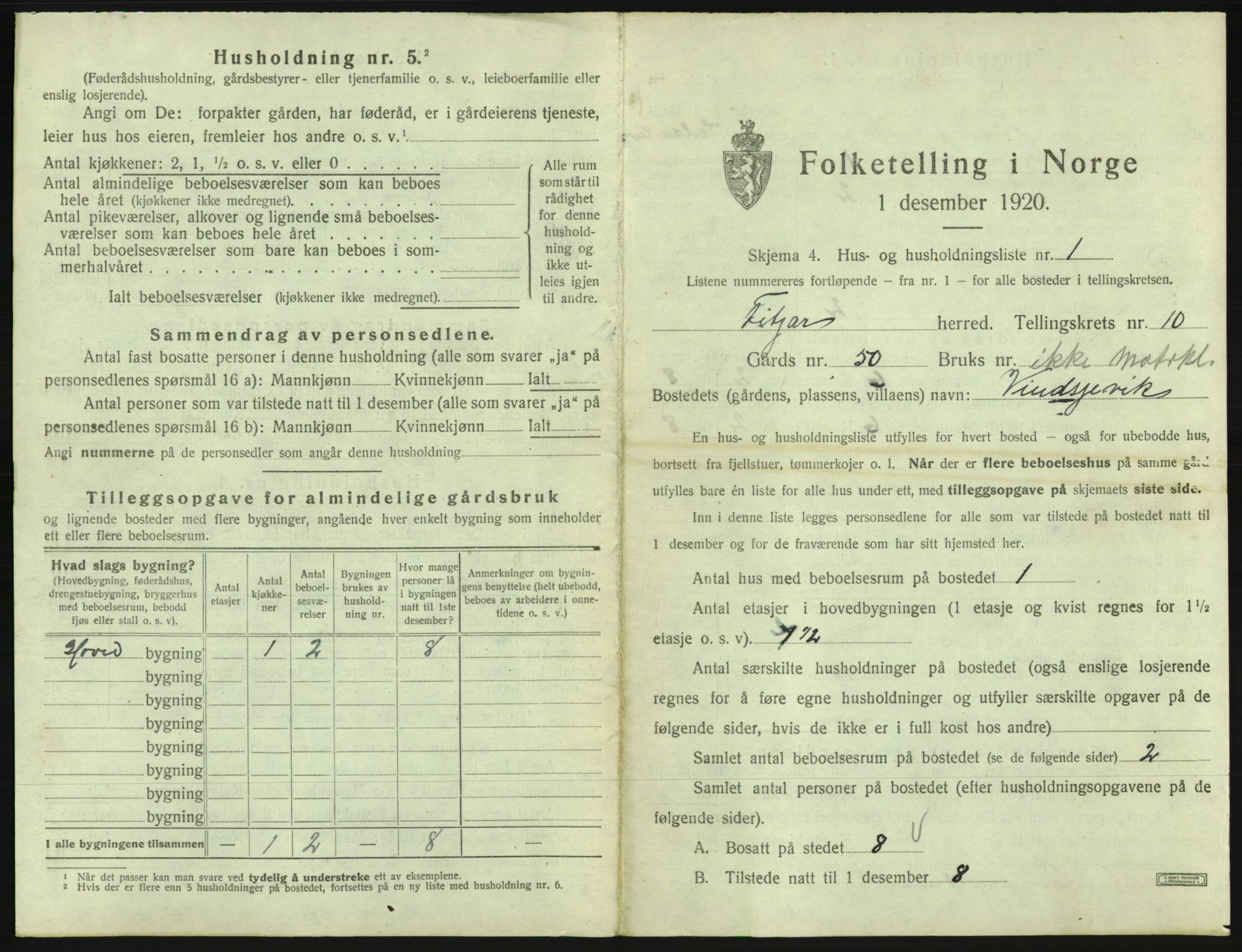 SAB, 1920 census for Fitjar, 1920, p. 569