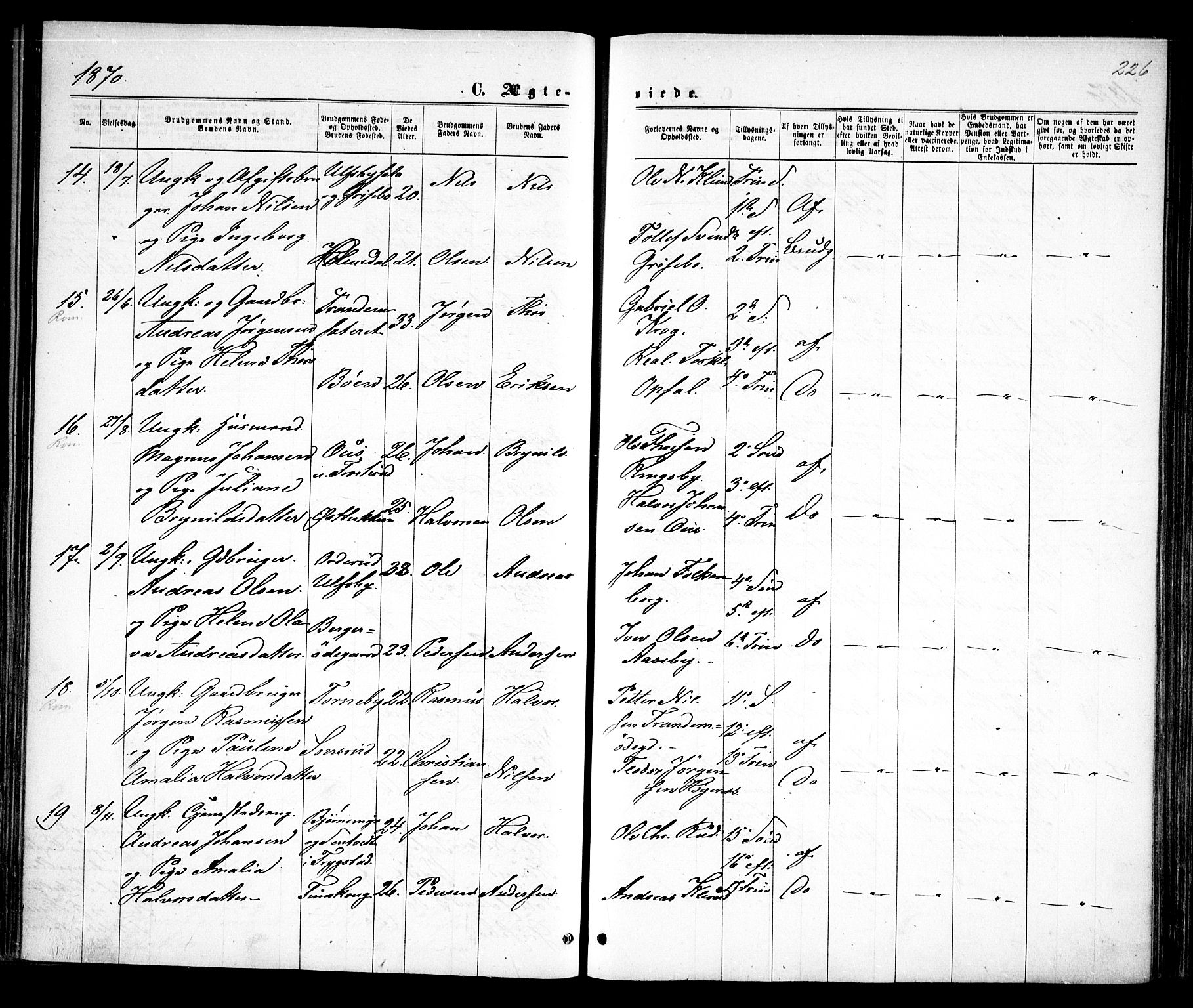 Rødenes prestekontor Kirkebøker, AV/SAO-A-2005/F/Fa/L0008: Parish register (official) no. I 8, 1869-1879, p. 226