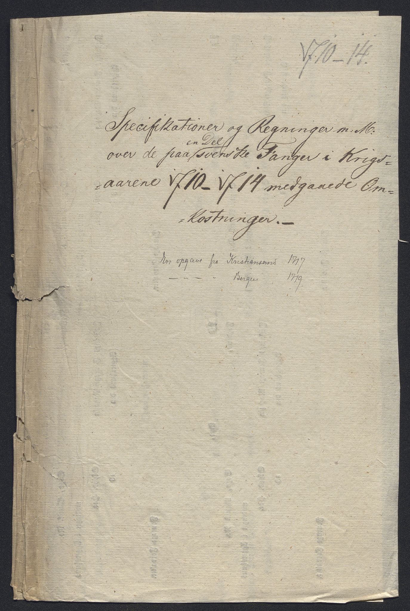 Stattholderembetet 1572-1771, AV/RA-EA-2870/El/L0052/0003: Forskjellige pakkesaker / Om utgifter med svenske fanger, 1710-1714, p. 2