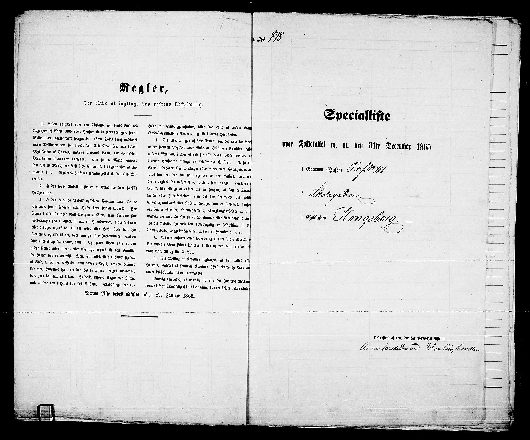 RA, 1865 census for Kongsberg/Kongsberg, 1865, p. 1005