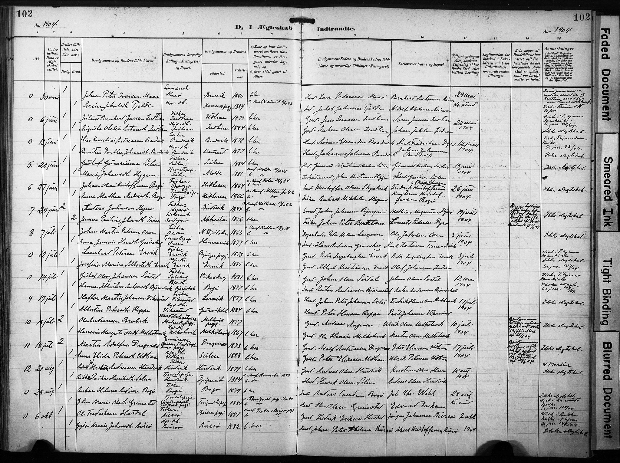 Ministerialprotokoller, klokkerbøker og fødselsregistre - Sør-Trøndelag, SAT/A-1456/640/L0580: Parish register (official) no. 640A05, 1902-1910, p. 102