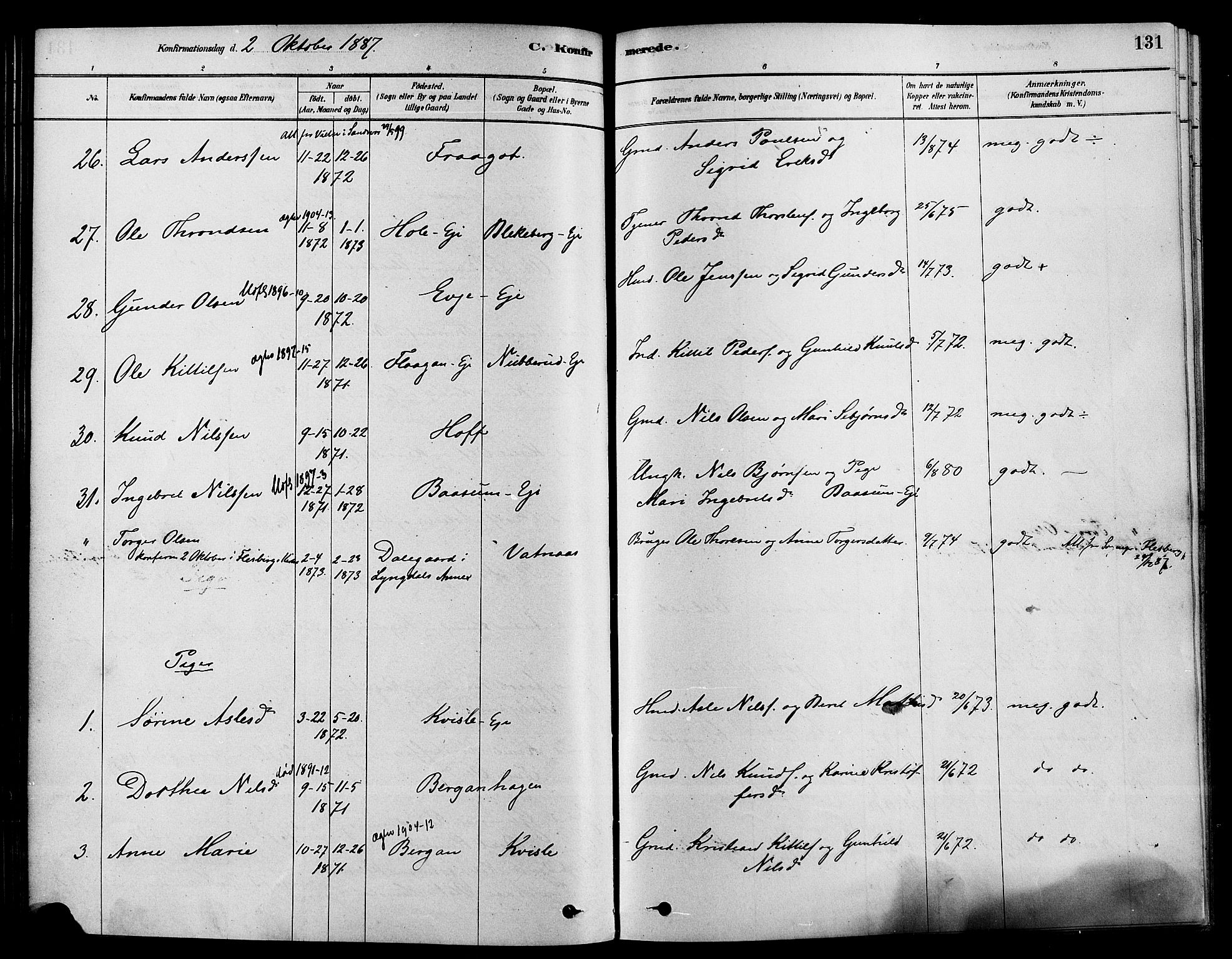 Sigdal kirkebøker, AV/SAKO-A-245/F/Fa/L0011: Parish register (official) no. I 11, 1879-1887, p. 131