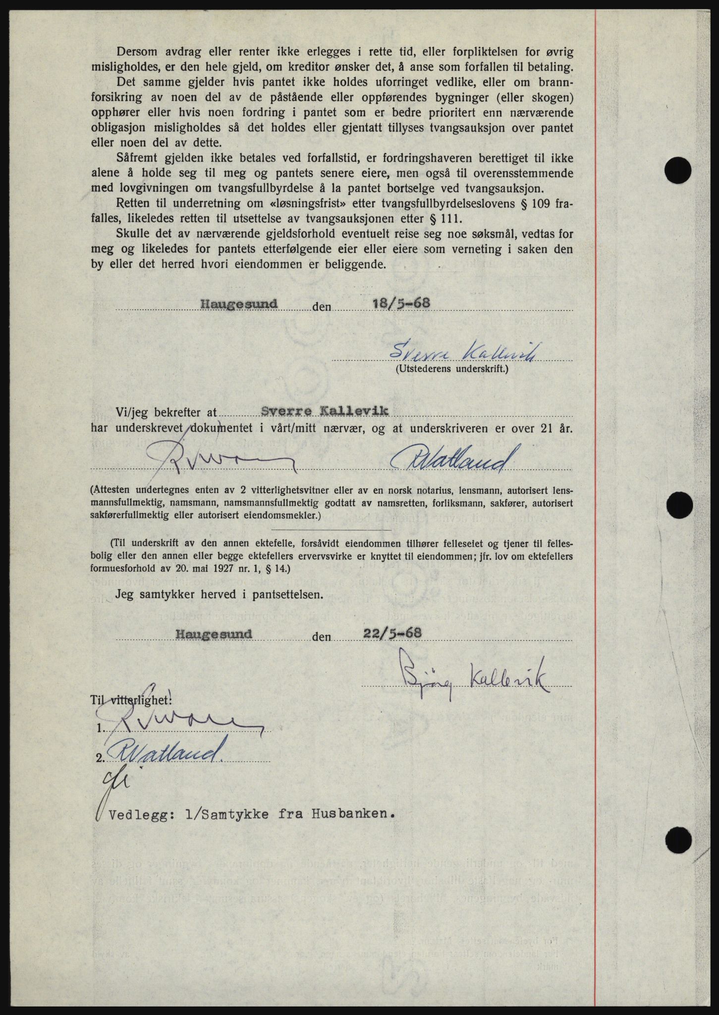 Haugesund tingrett, SAST/A-101415/01/II/IIC/L0058: Mortgage book no. B 58, 1967-1968, Diary no: : 1257/1968