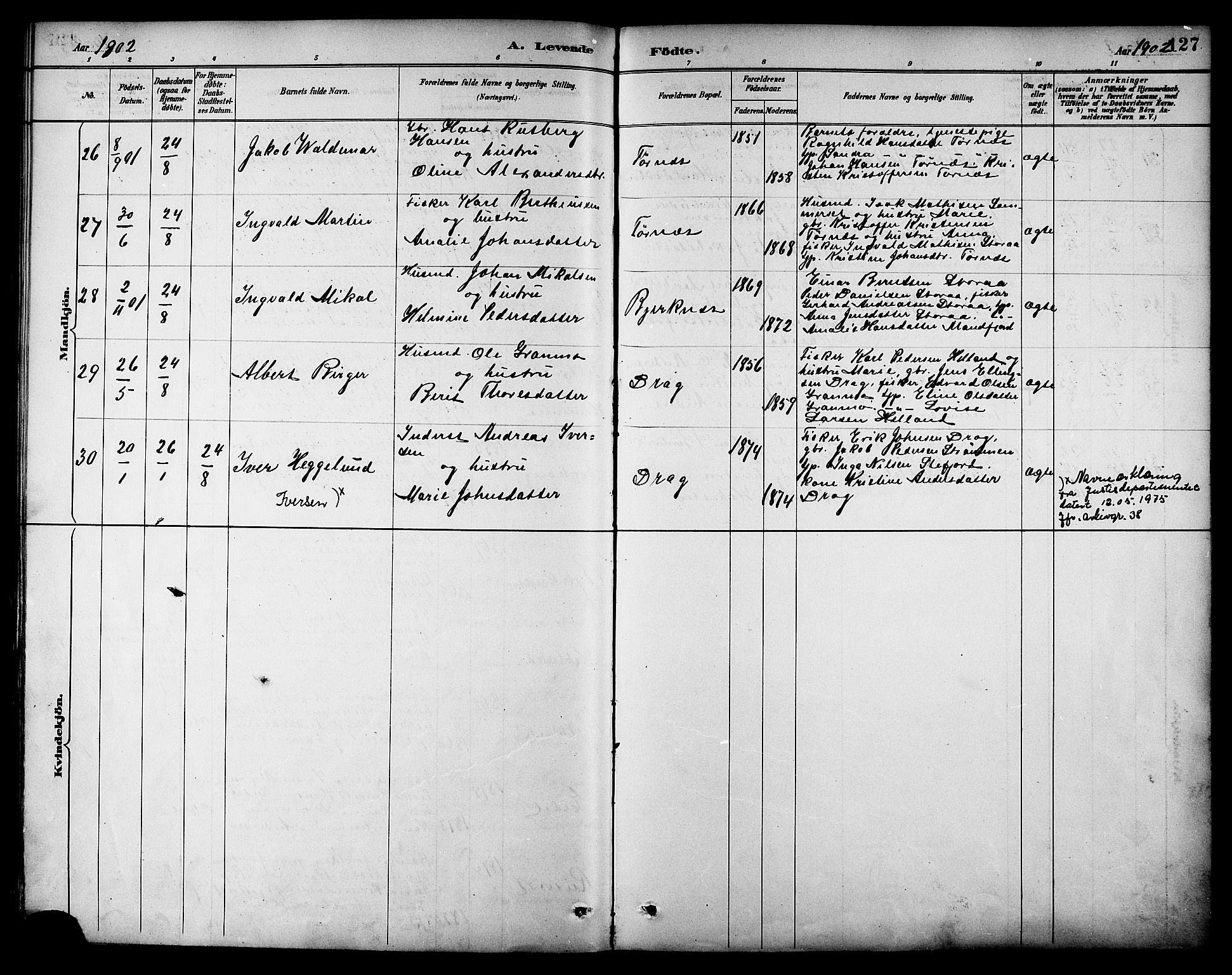 Ministerialprotokoller, klokkerbøker og fødselsregistre - Nordland, AV/SAT-A-1459/861/L0869: Parish register (official) no. 861A04, 1889-1903, p. 127