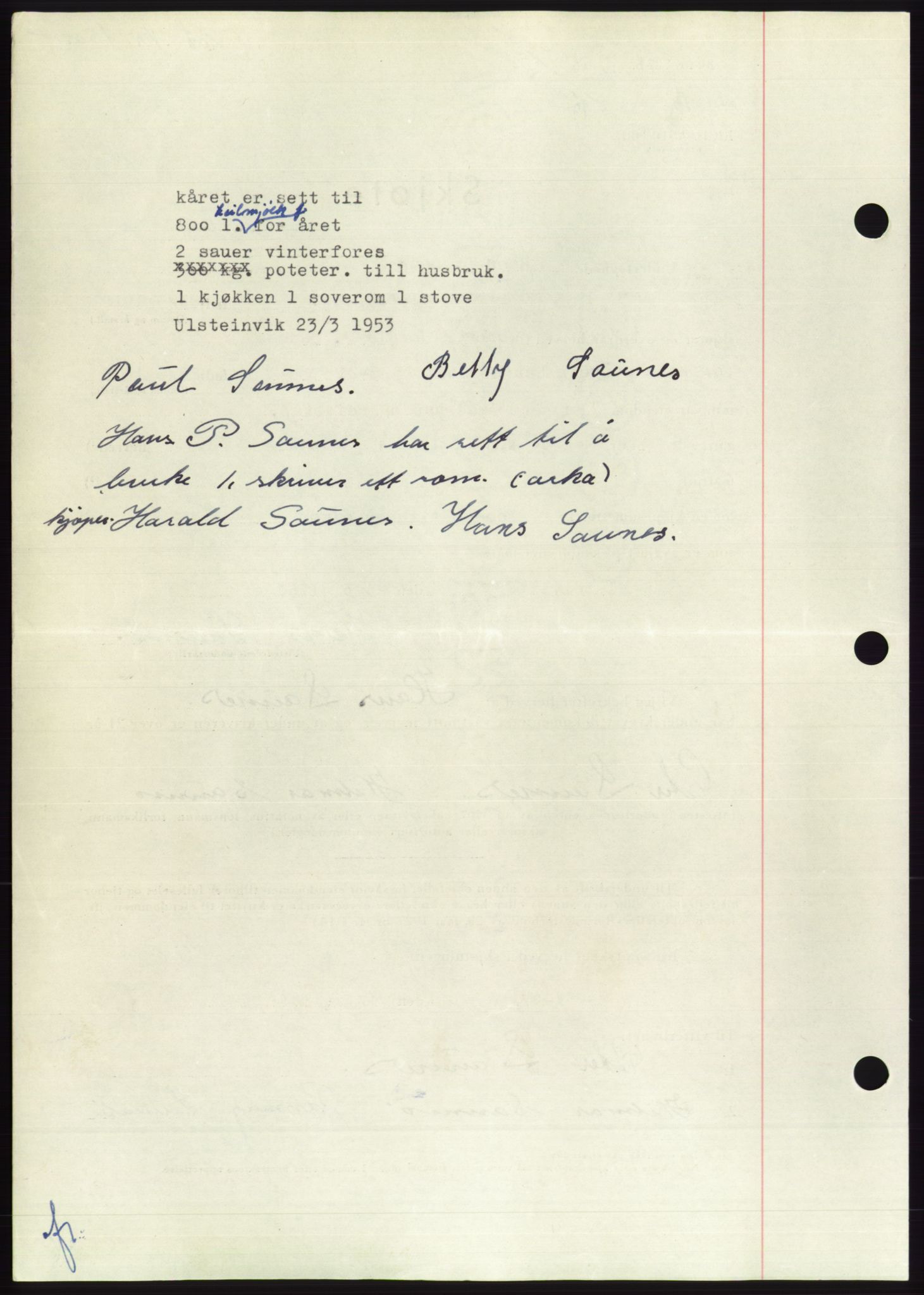 Søre Sunnmøre sorenskriveri, AV/SAT-A-4122/1/2/2C/L0094: Mortgage book no. 20A, 1953-1953, Diary no: : 802/1953