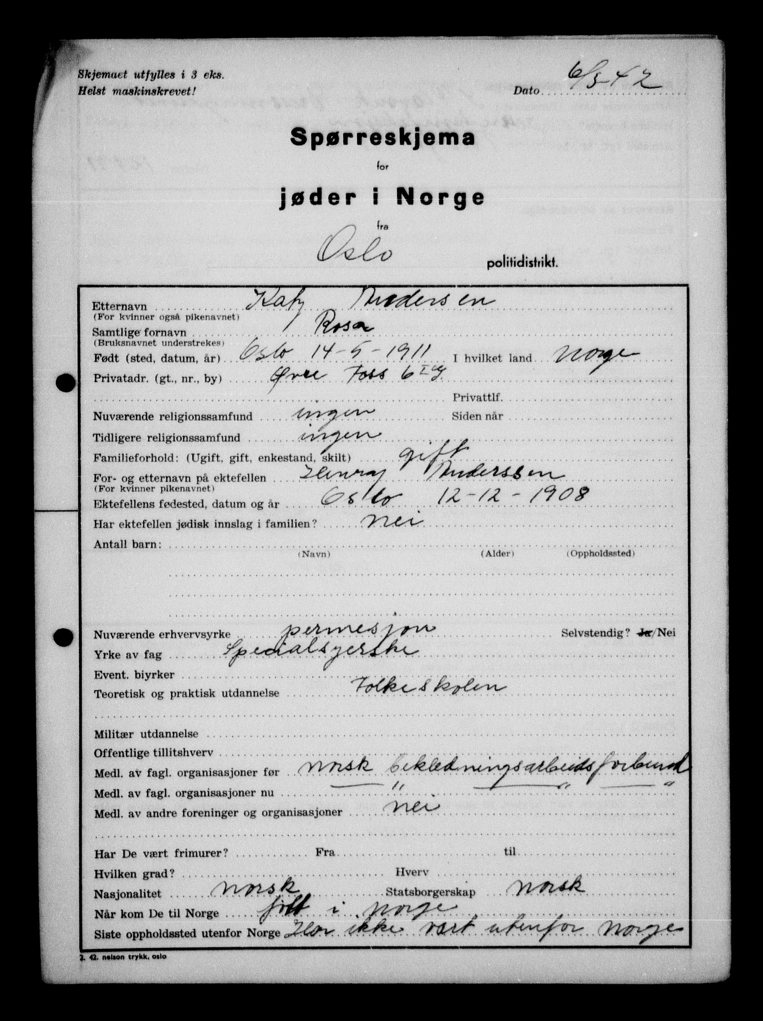 Statspolitiet - Hovedkontoret / Osloavdelingen, AV/RA-S-1329/G/Ga/L0009: Spørreskjema for jøder i Norge, Oslo Alexander-Gutman, 1942, p. 12