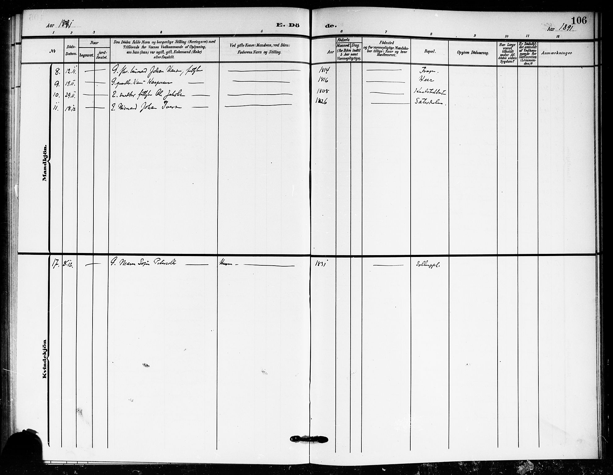 Drøbak prestekontor Kirkebøker, AV/SAO-A-10142a/F/Fc/L0001: Parish register (official) no. III 1, 1871-1900, p. 106