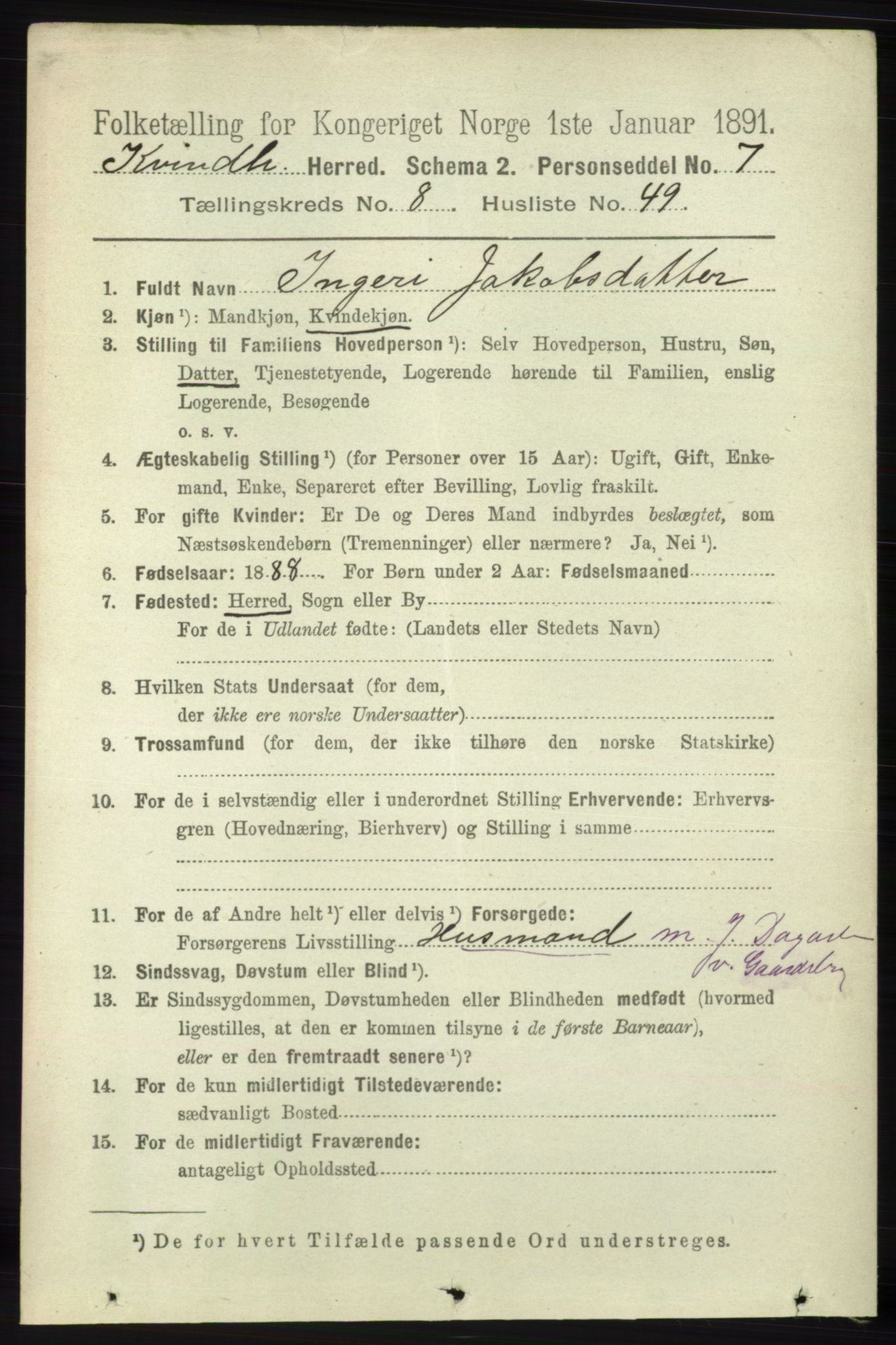 RA, 1891 census for 1224 Kvinnherad, 1891, p. 3262