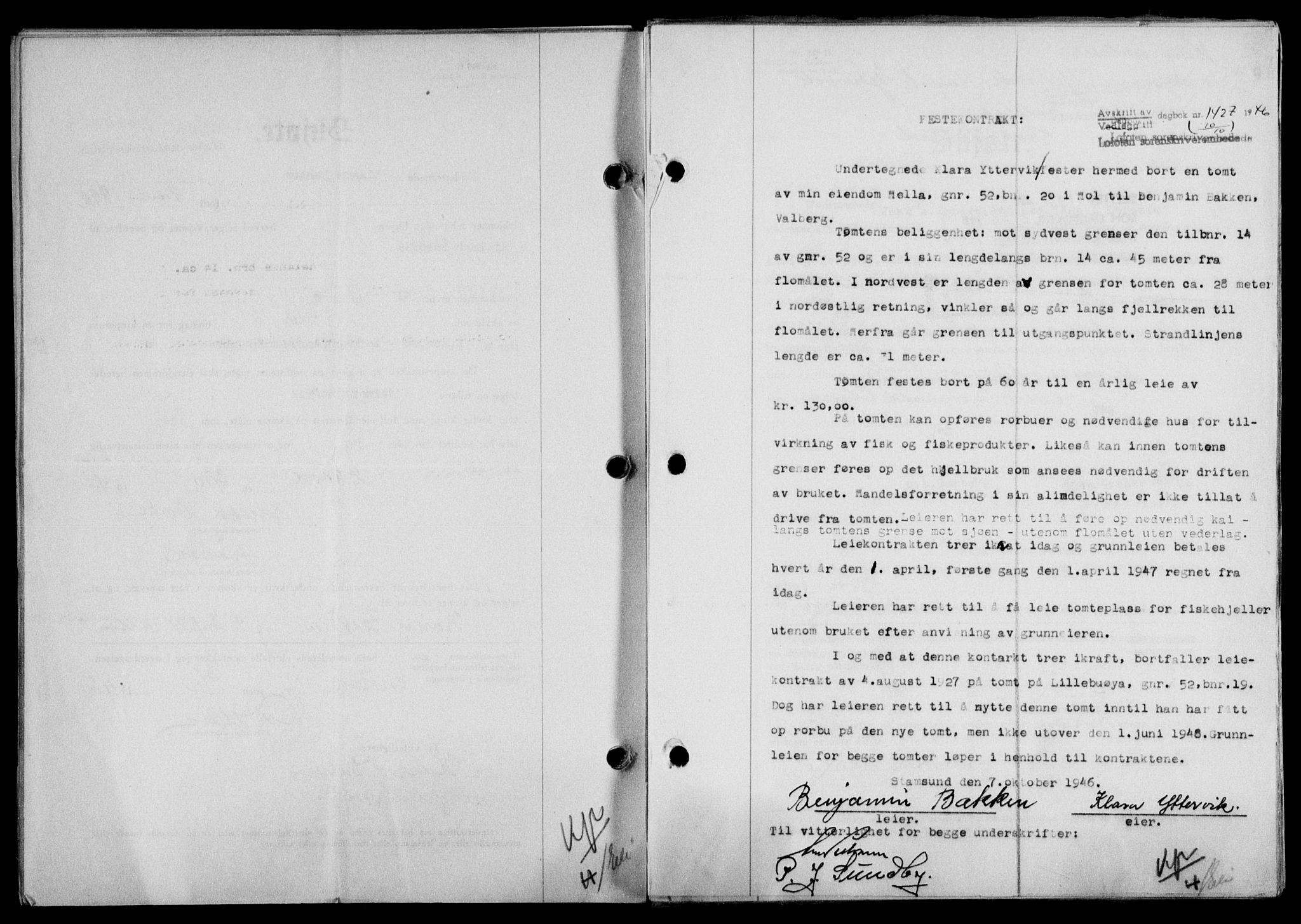 Lofoten sorenskriveri, SAT/A-0017/1/2/2C/L0014a: Mortgage book no. 14a, 1946-1946, Diary no: : 1427/1946