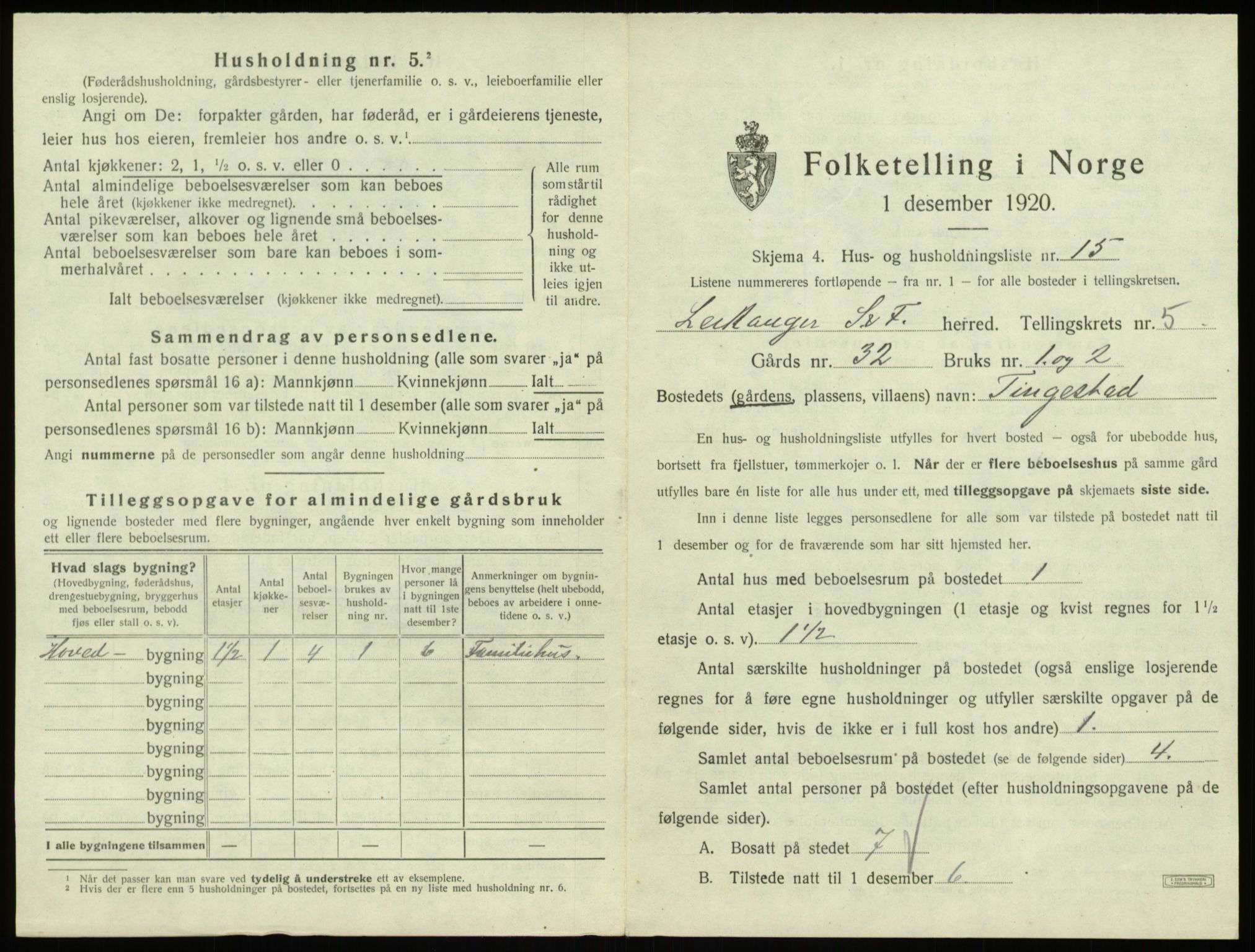 SAB, 1920 census for Leikanger, 1920, p. 550