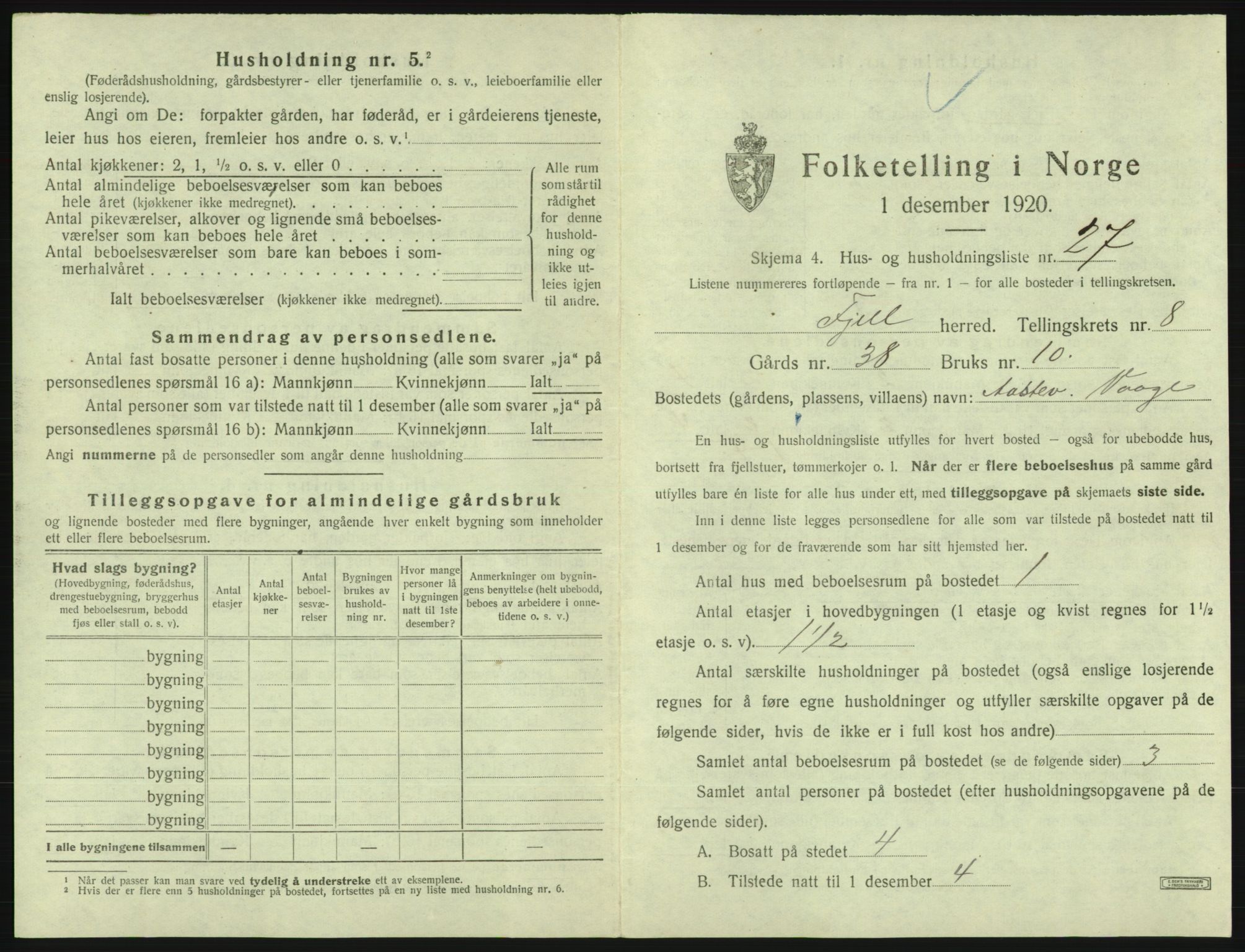 SAB, 1920 census for Fjell, 1920, p. 940