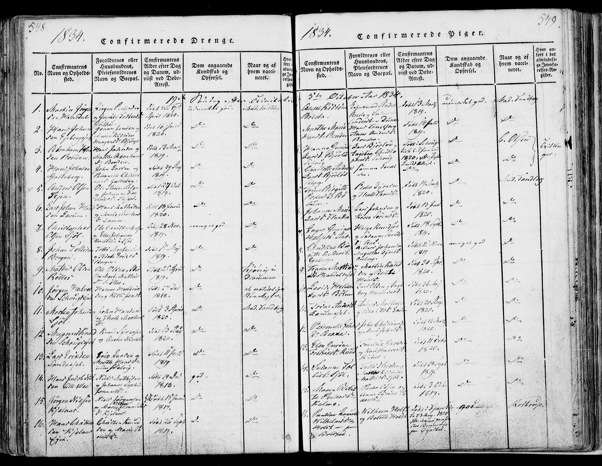Sande Kirkebøker, SAKO/A-53/F/Fa/L0003: Parish register (official) no. 3, 1814-1847, p. 548-549