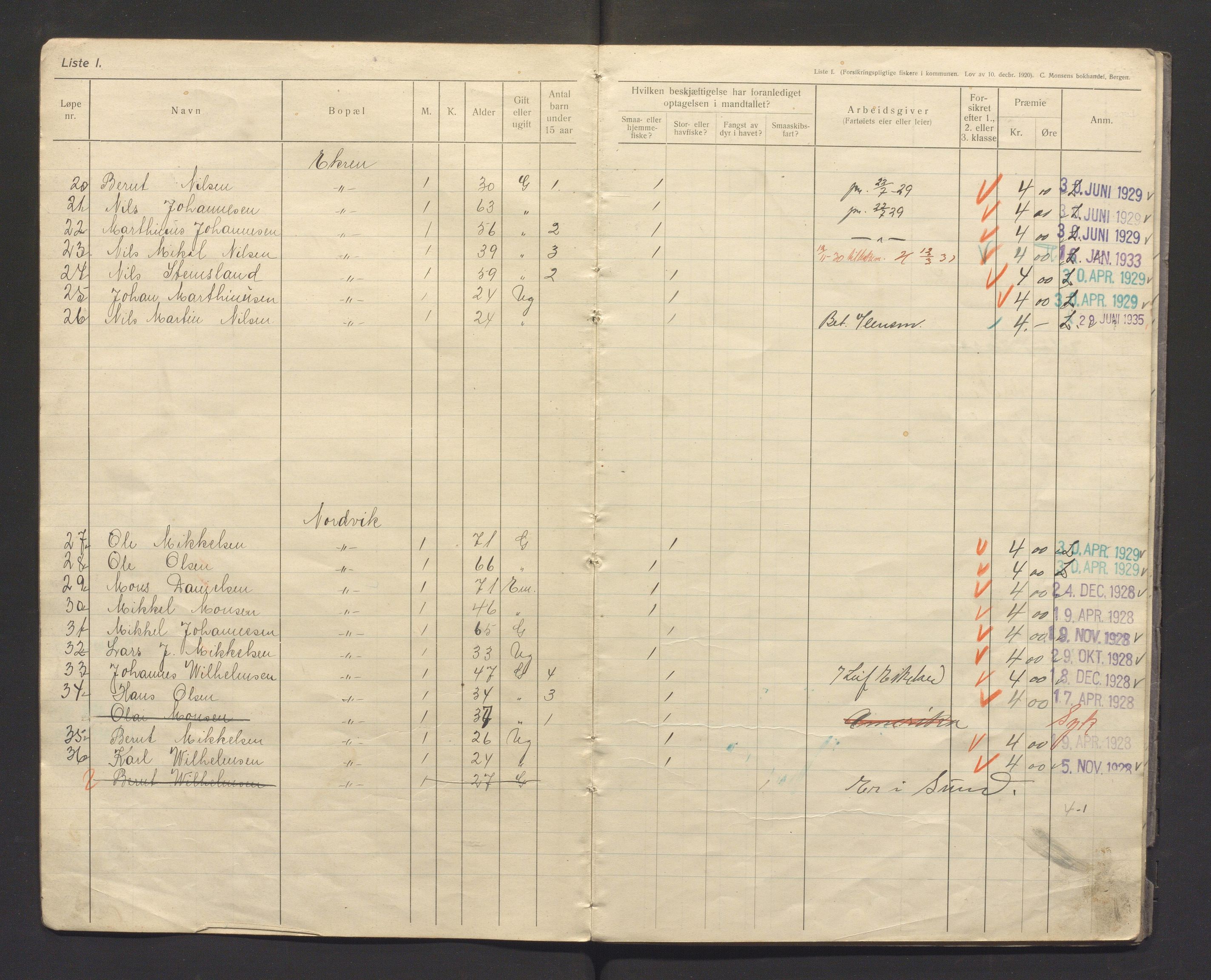 Fjell kommune. Fiskarmanntalsnemnda, IKAH/1246-352/F/Fa/L0001/0007: Fiskarmanntal / Fiskarmanntal, 1928