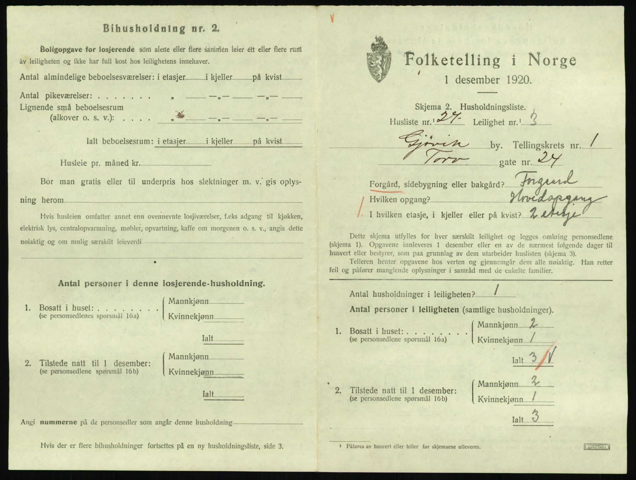 SAH, 1920 census for Gjøvik, 1920, p. 828