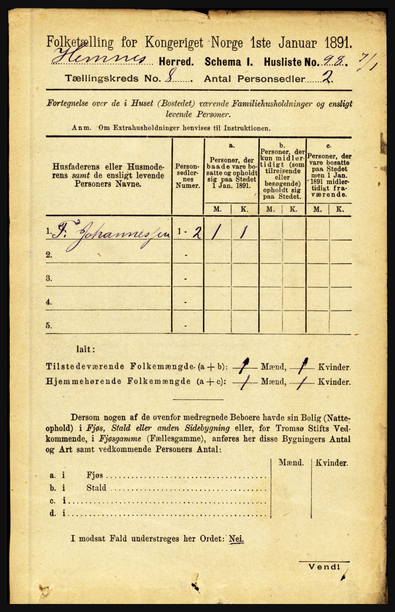 RA, 1891 census for 1832 Hemnes, 1891, p. 3632