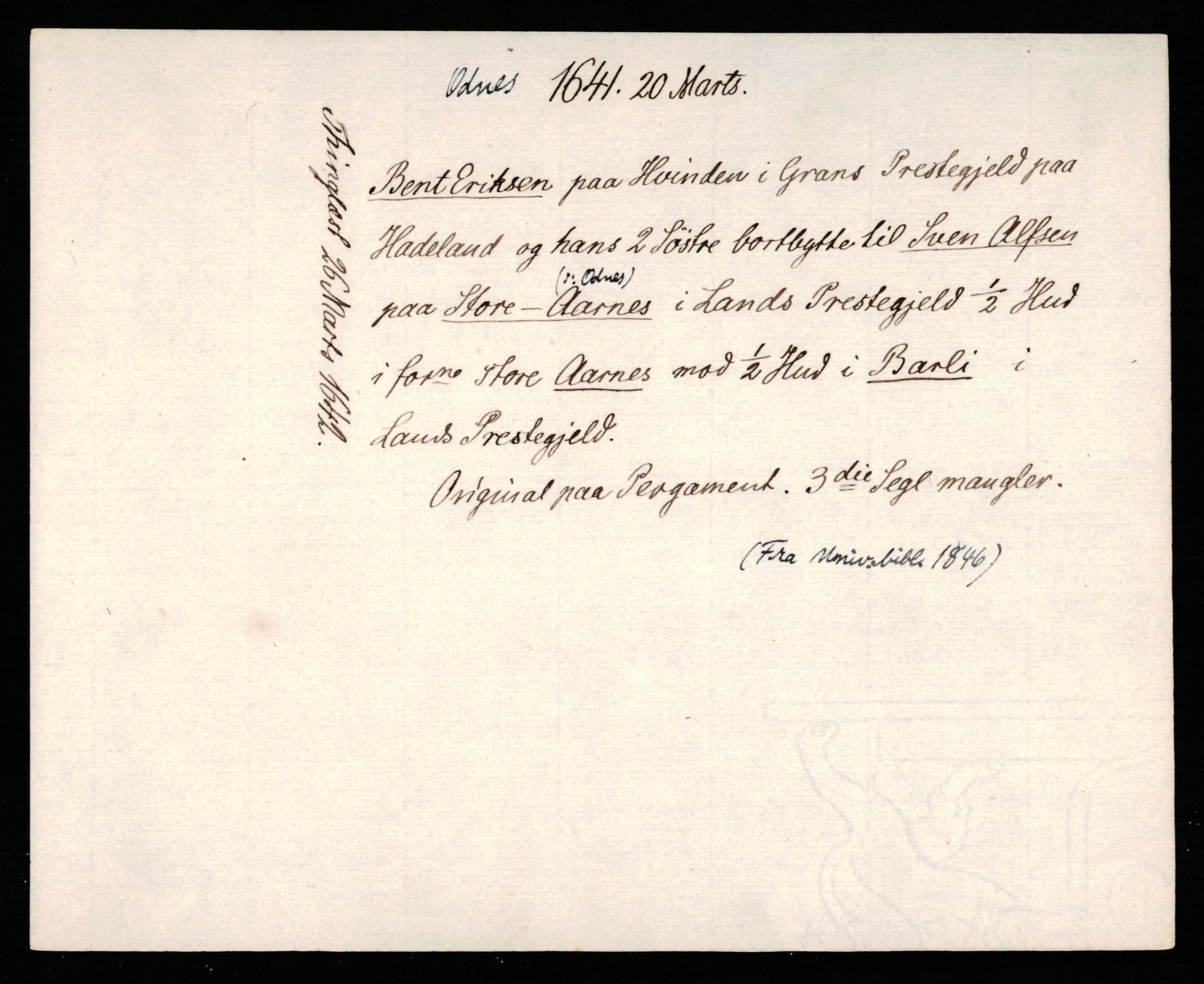 Riksarkivets diplomsamling, AV/RA-EA-5965/F35/F35b/L0008: Riksarkivets diplomer, seddelregister, 1635-1646, p. 421