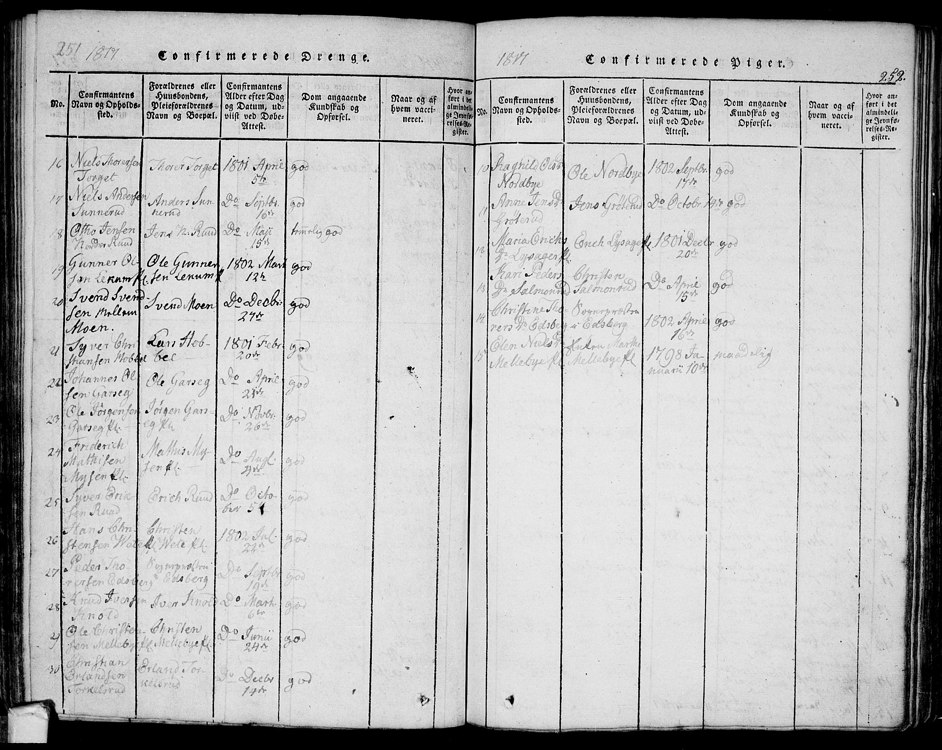 Eidsberg prestekontor Kirkebøker, SAO/A-10905/F/Fa/L0007: Parish register (official) no. I 7, 1814-1832, p. 252