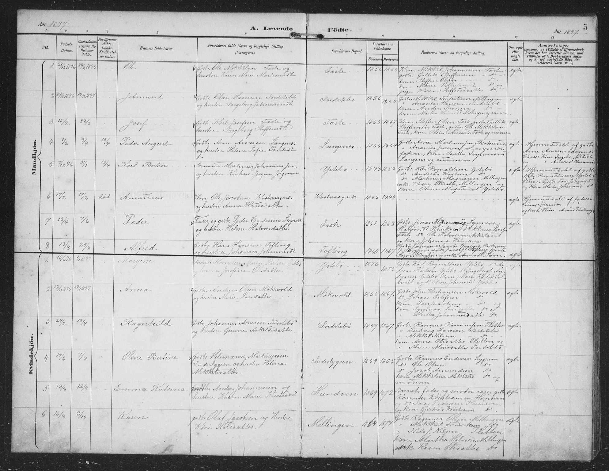 Alversund Sokneprestembete, SAB/A-73901/H/Ha/Hab: Parish register (copy) no. B 4, 1897-1914, p. 5