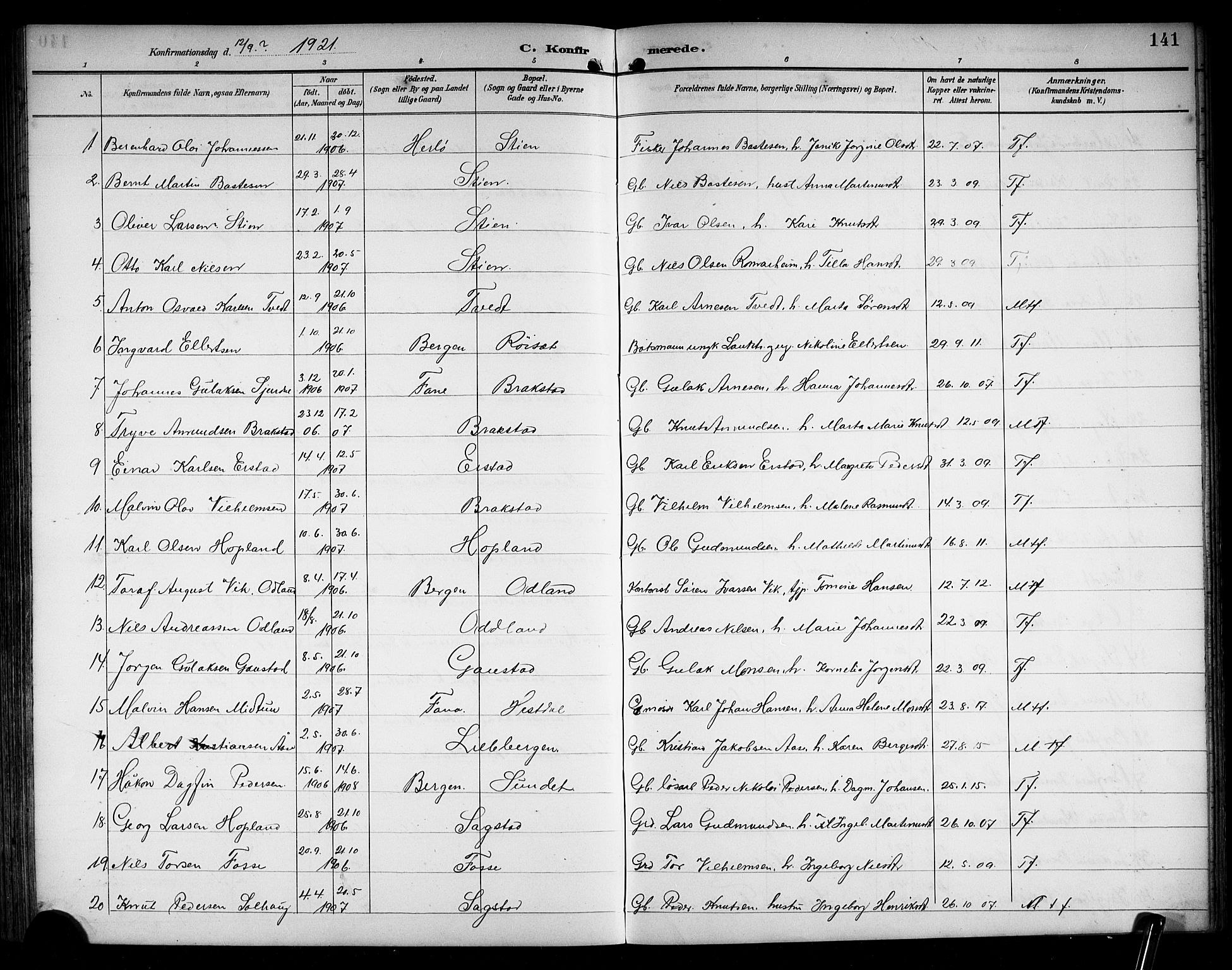 Alversund Sokneprestembete, SAB/A-73901/H/Ha/Hab: Parish register (copy) no. C 4, 1894-1924, p. 141