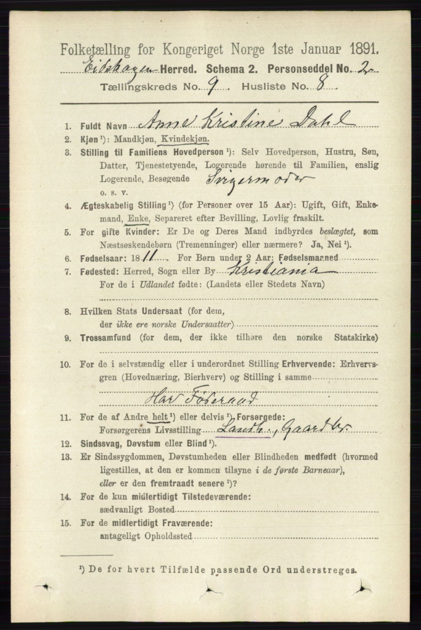 RA, 1891 census for 0420 Eidskog, 1891, p. 5438