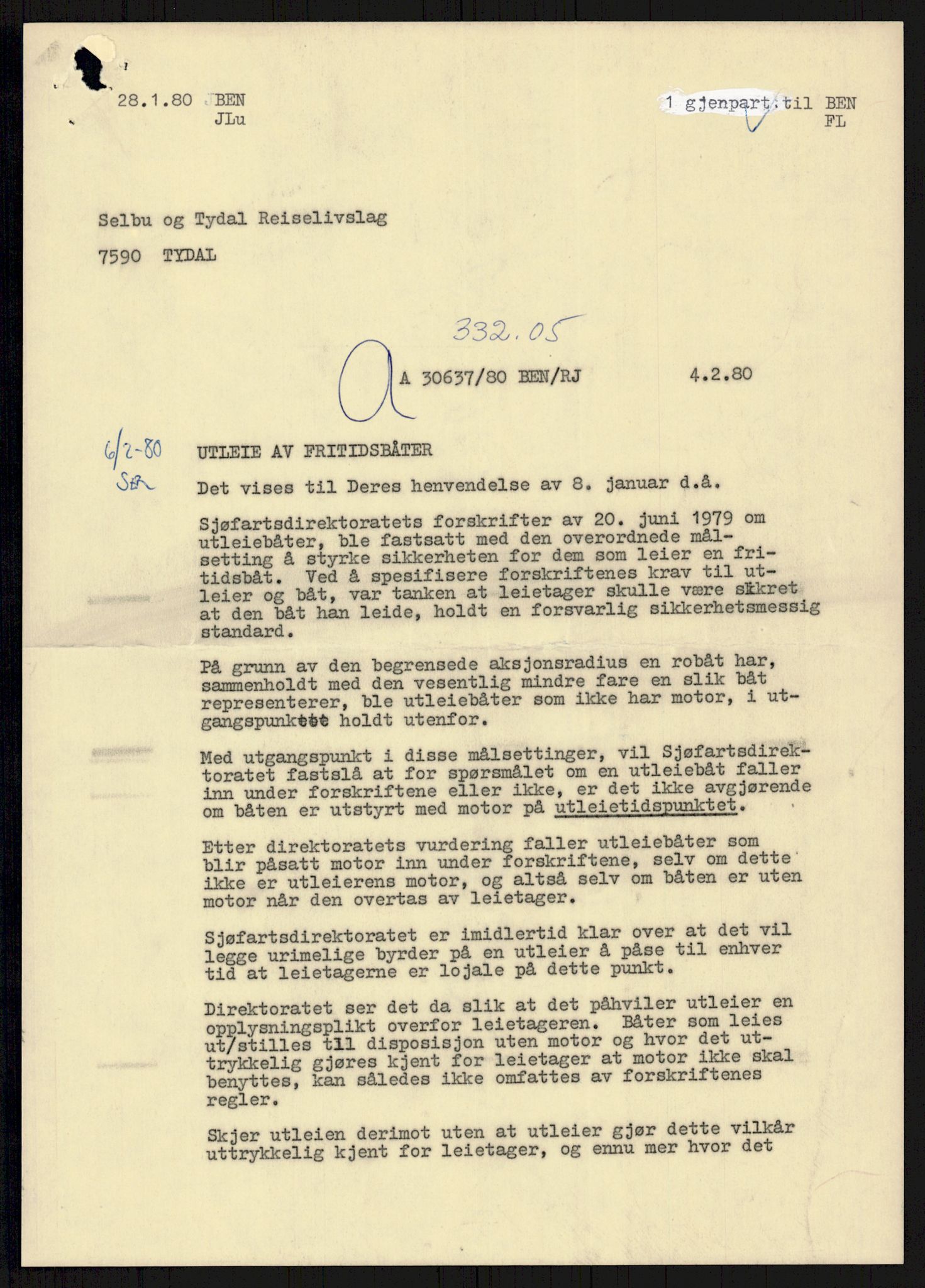 Sjøfartsdirektoratet med forløpere, generelt arkiv, AV/RA-S-1407/D/Du/Duc/L0641/0004: Skipskontrollen - Forskrifter    / Utleiebåter (2 mapper), 1977-1989, p. 14