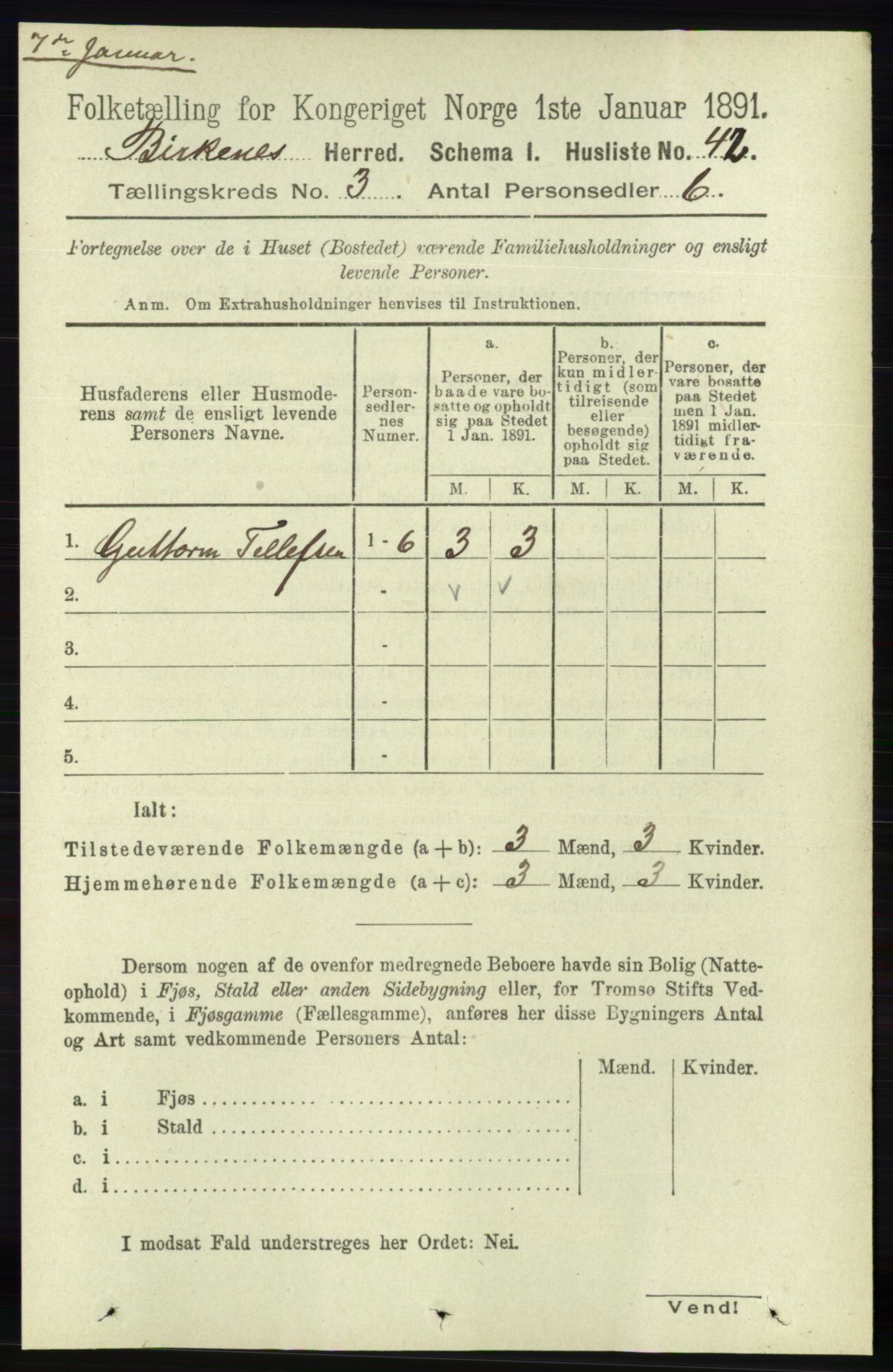 RA, 1891 Census for 0928 Birkenes, 1891, p. 822