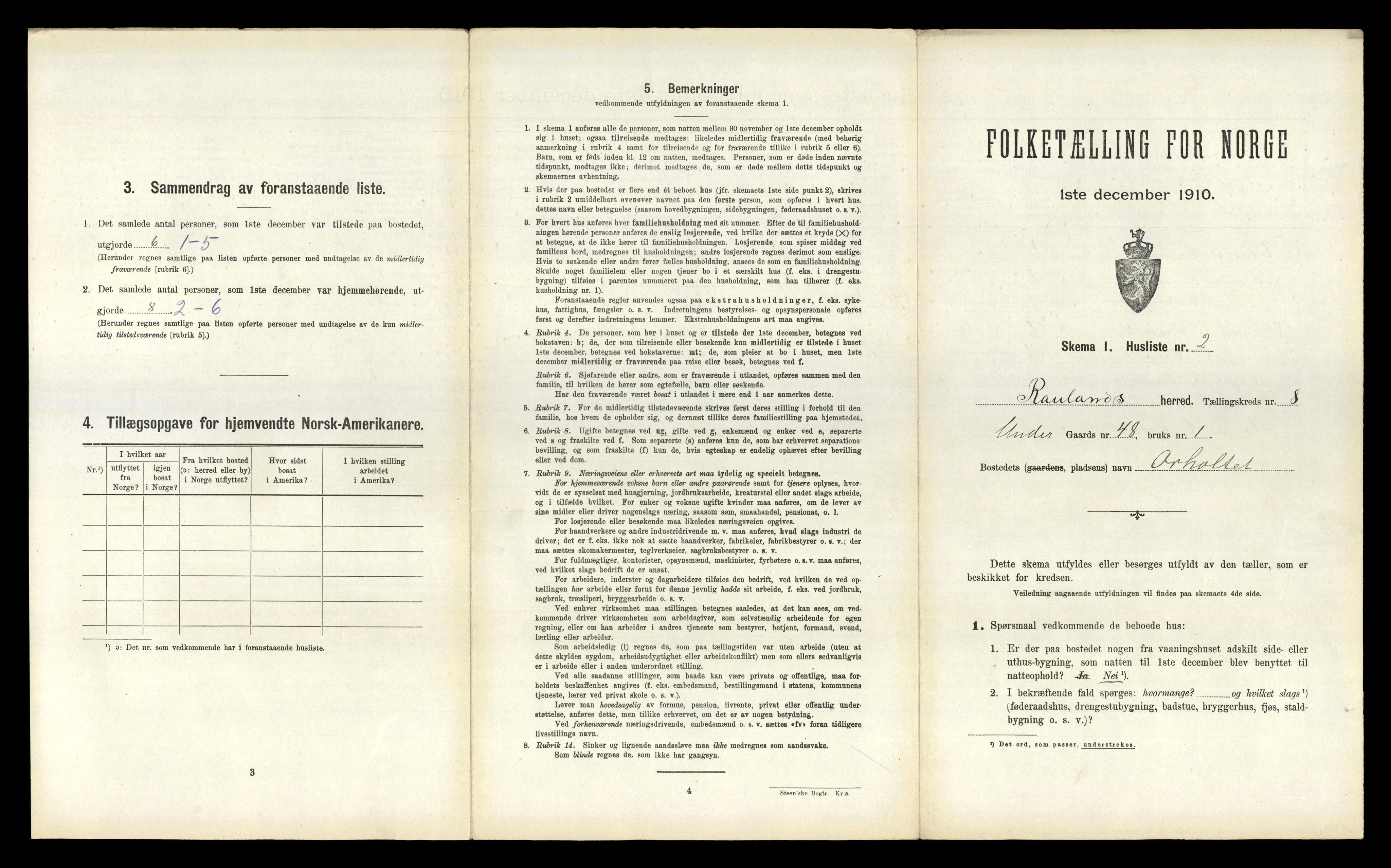 RA, 1910 census for Rauland, 1910, p. 271