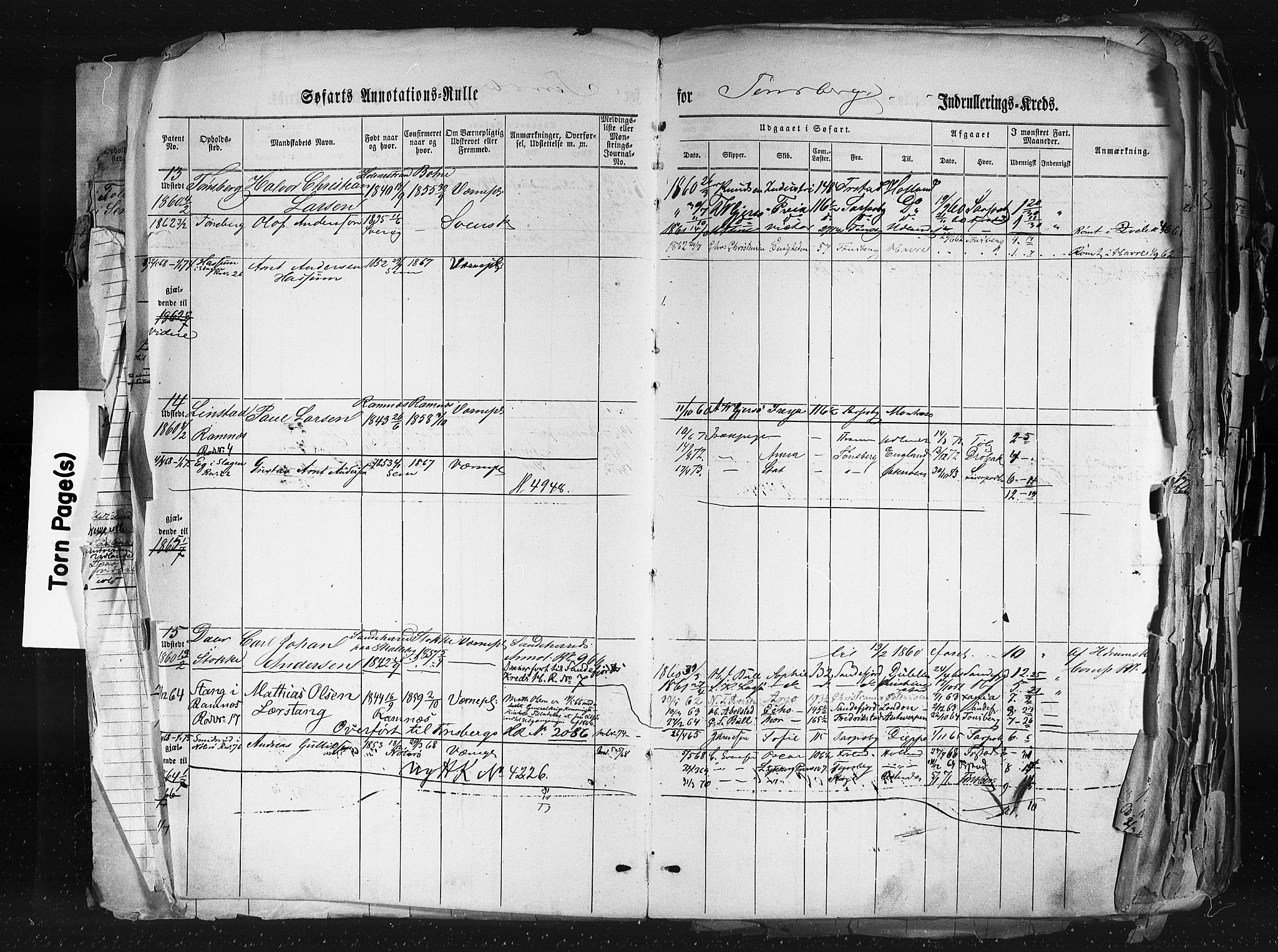 Tønsberg innrulleringskontor, SAKO/A-786/F/Fb/L0001: Annotasjonsrulle Patent nr. 1-1724, 1860-1868, p. 8