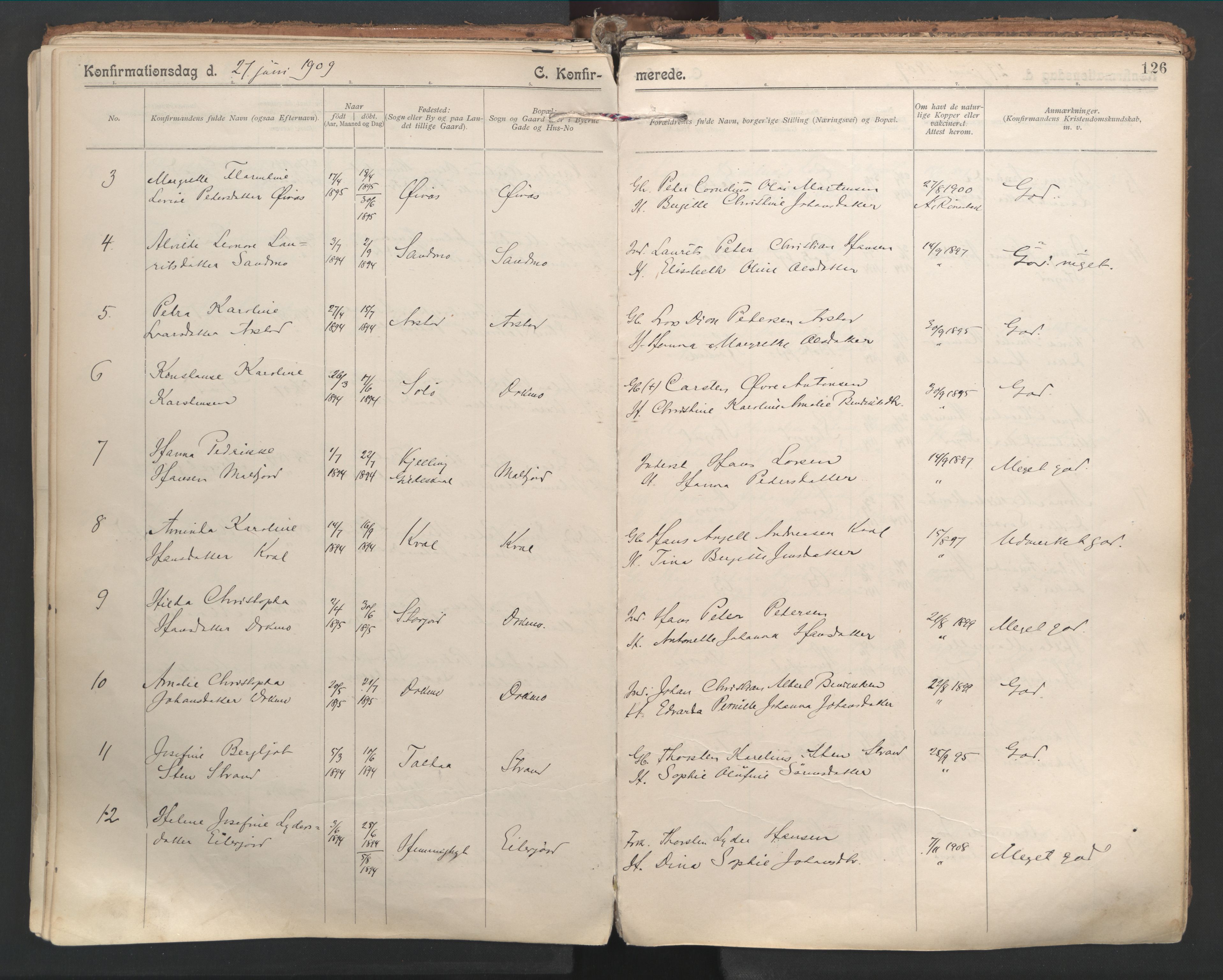 Ministerialprotokoller, klokkerbøker og fødselsregistre - Nordland, SAT/A-1459/846/L0647: Parish register (official) no. 846A05, 1902-1915, p. 126
