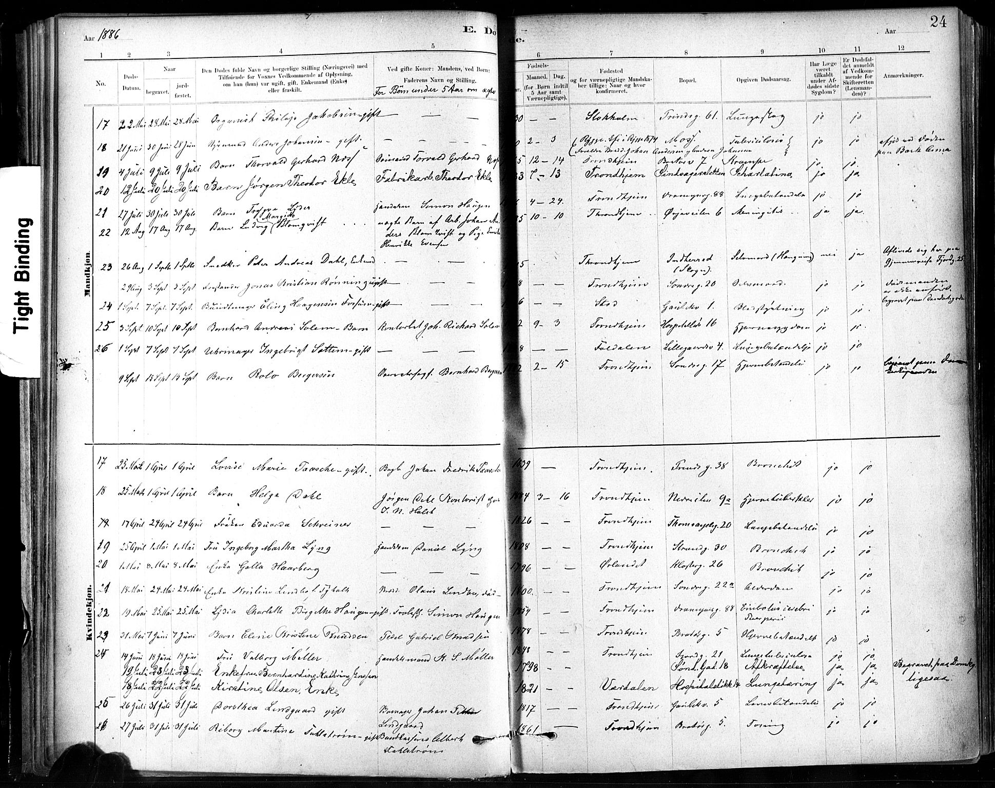 Ministerialprotokoller, klokkerbøker og fødselsregistre - Sør-Trøndelag, AV/SAT-A-1456/602/L0120: Parish register (official) no. 602A18, 1880-1913, p. 24