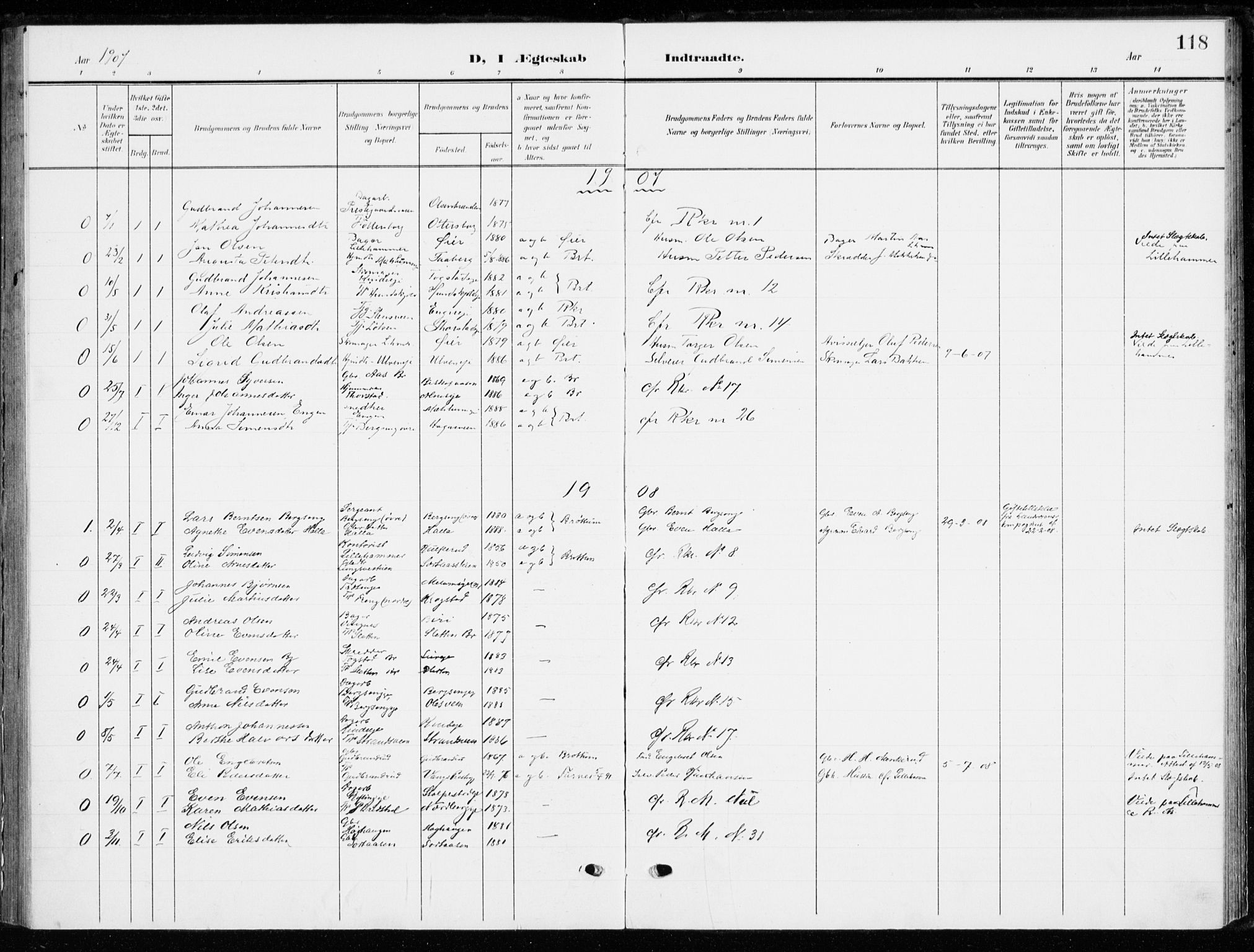 Ringsaker prestekontor, SAH/PREST-014/K/Ka/L0021: Parish register (official) no. 21, 1905-1920, p. 118