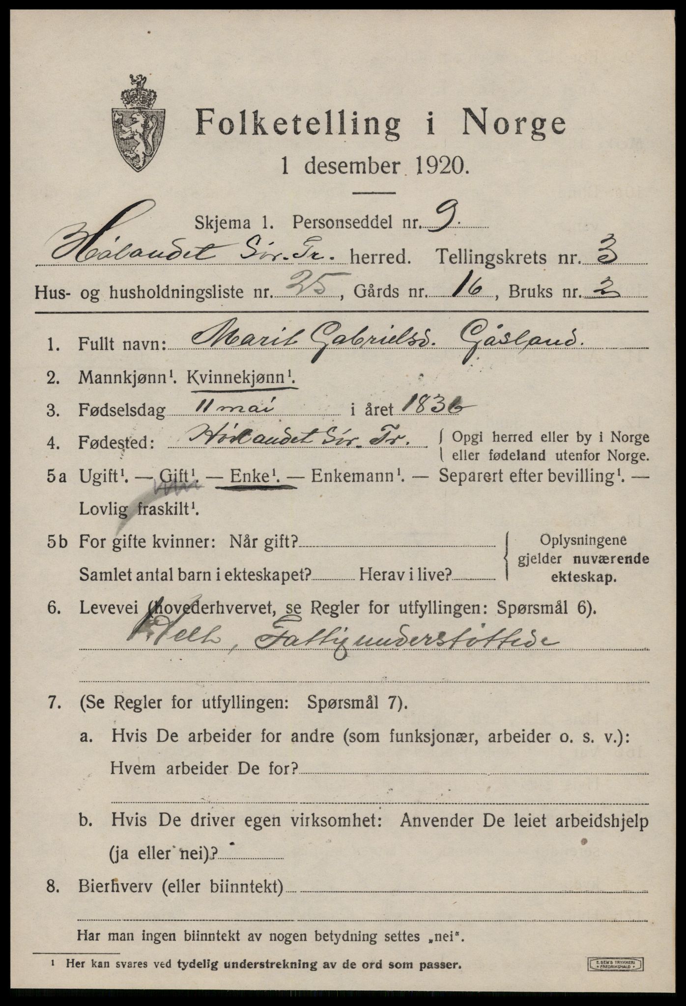 SAT, 1920 census for Hølonda, 1920, p. 1459